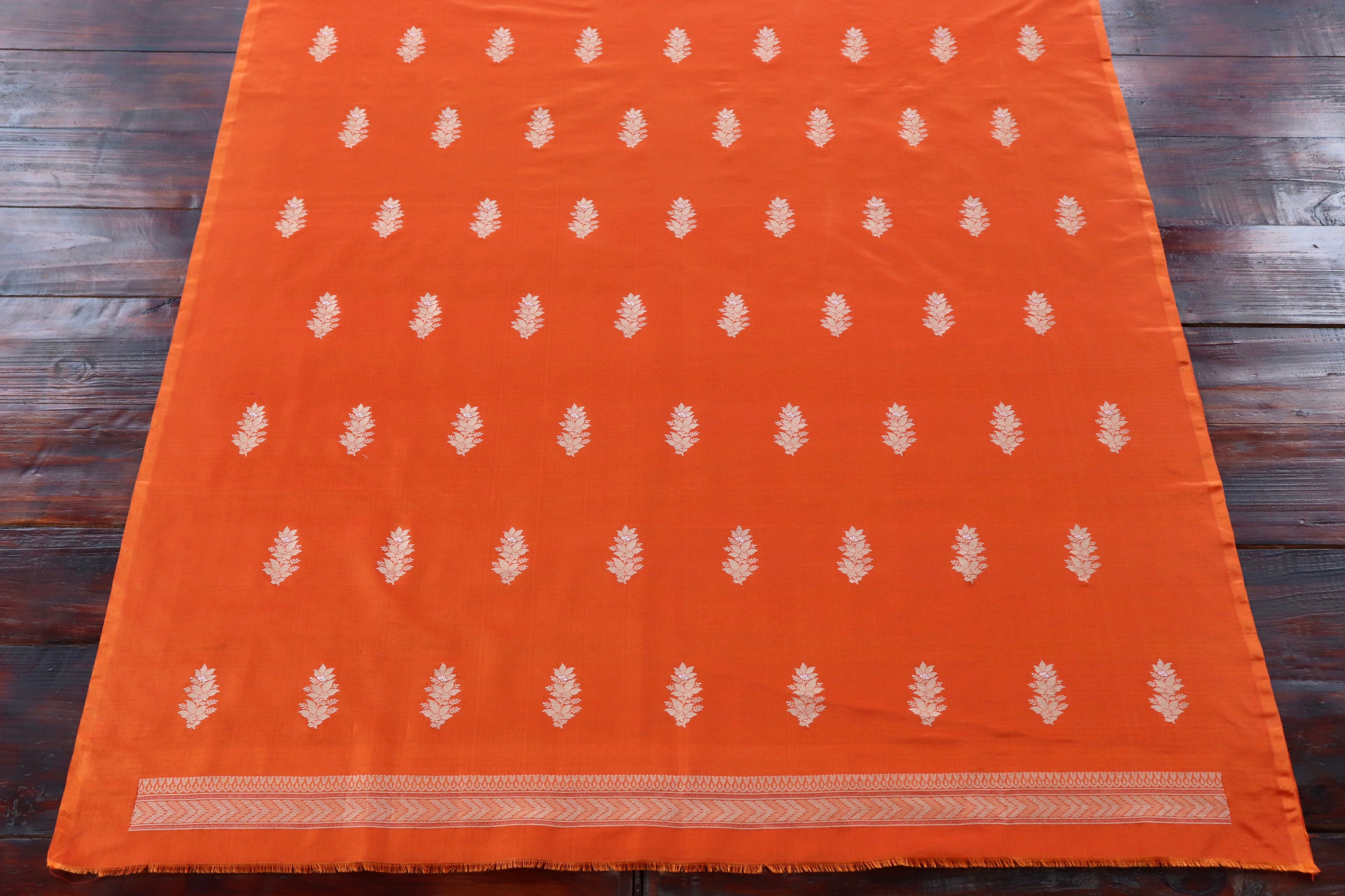 Orange Silk By Cotton Handloom Banarasi Suit Set