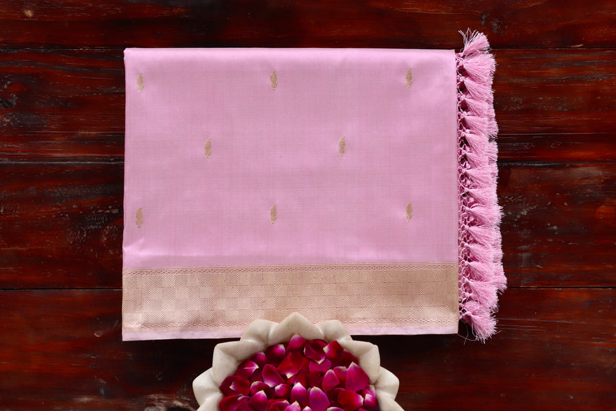 Baby Pink Kairy Kuniya Pure Silk Banarasi Saree | Stuti Weaves