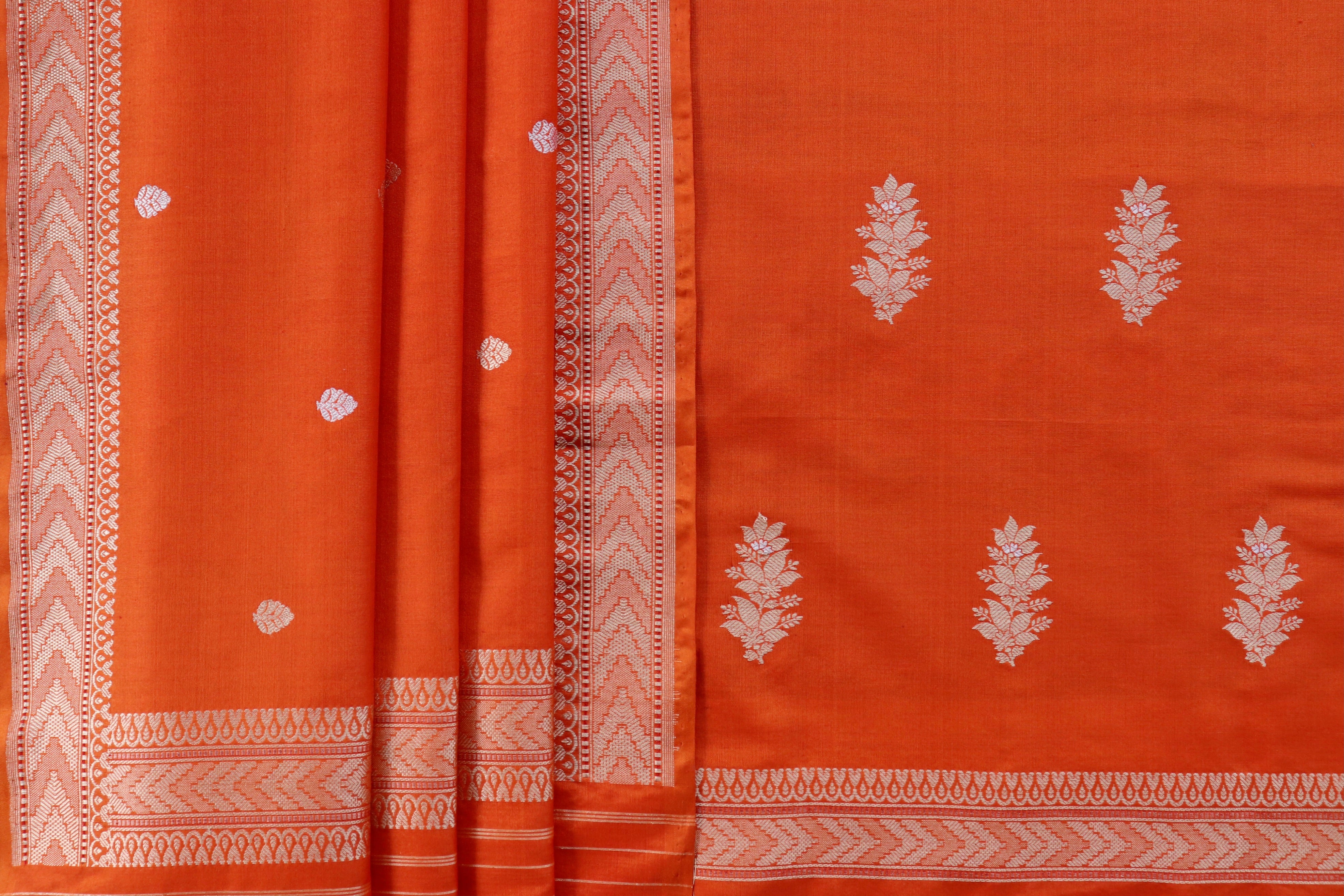 Orange Silk By Cotton Handloom Banarasi Suit Set