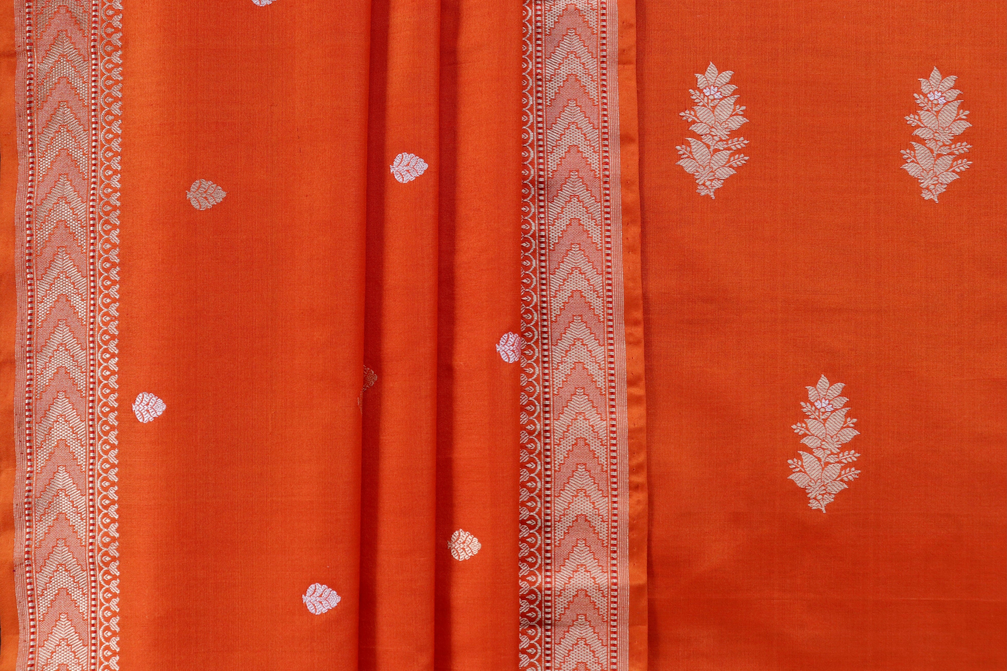 Orange Silk By Cotton Handloom Banarasi Suit Set