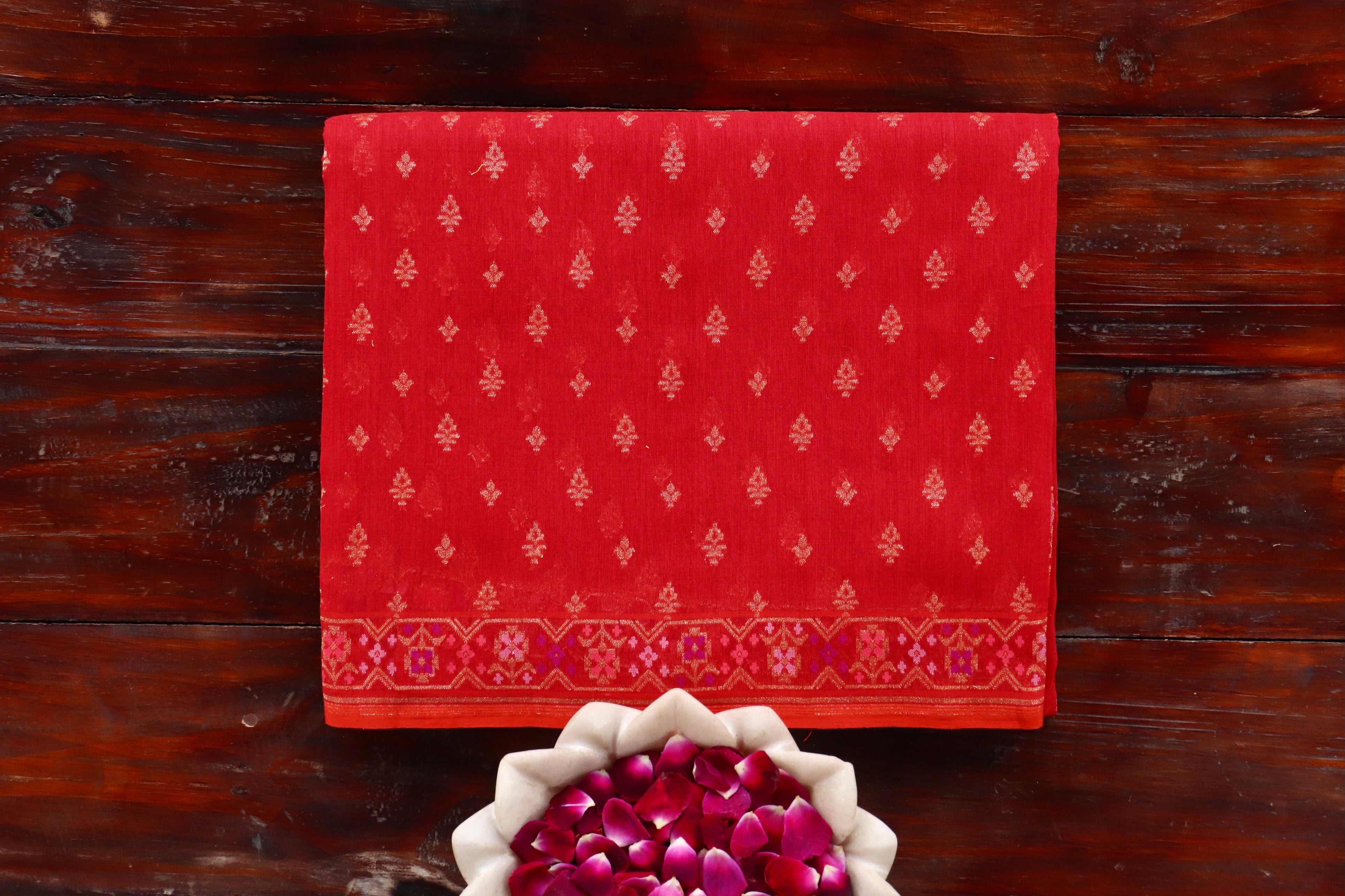 Red Meenadar Pure Cotton Banarasi Handloom Saree