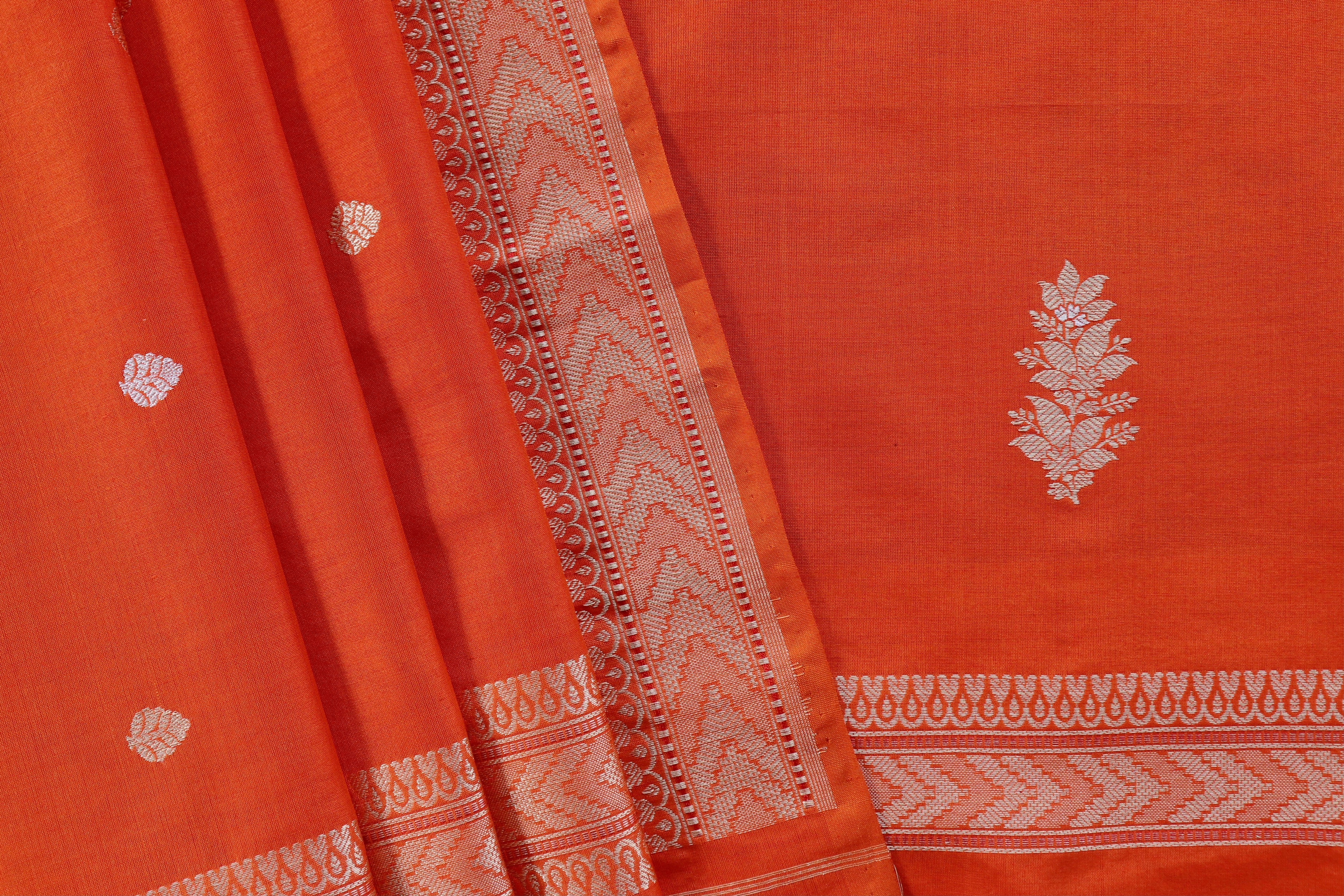 Orange Silk By Cotton Handloom Banarasi Suit Set