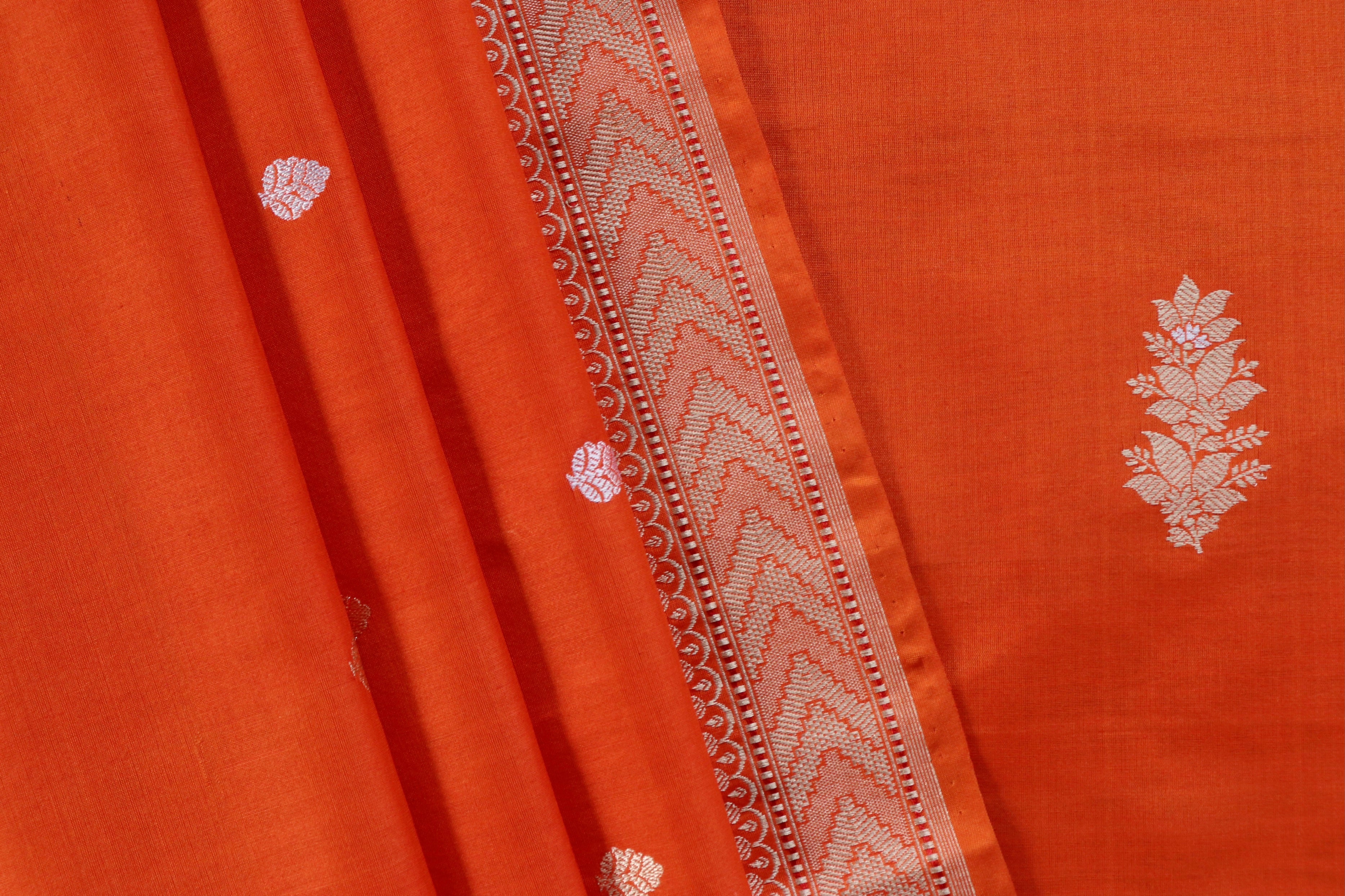 Orange Silk By Cotton Handloom Banarasi Suit Set