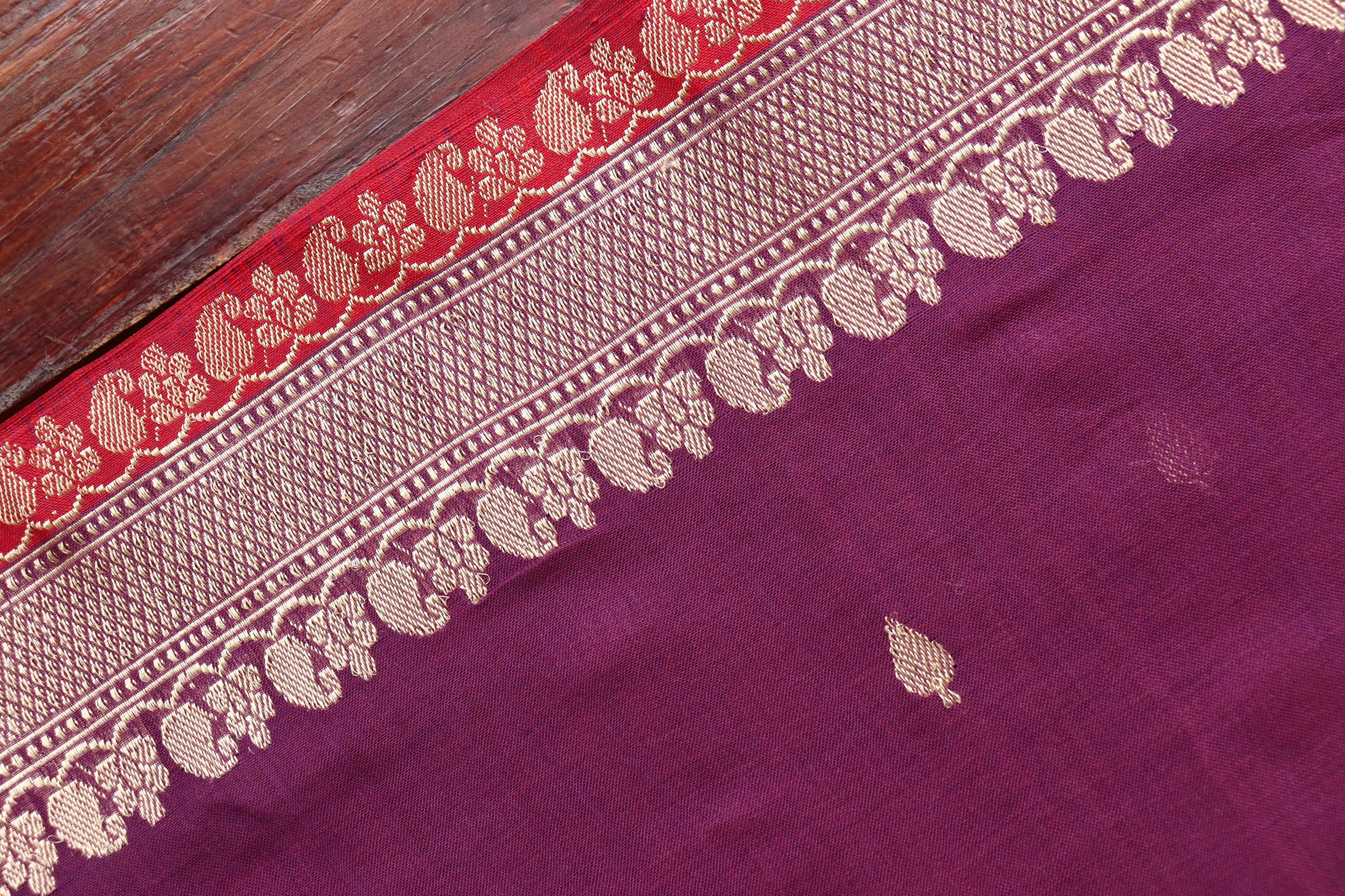 Plum Meenadar Pure Cotton Banarasi Handloom Saree