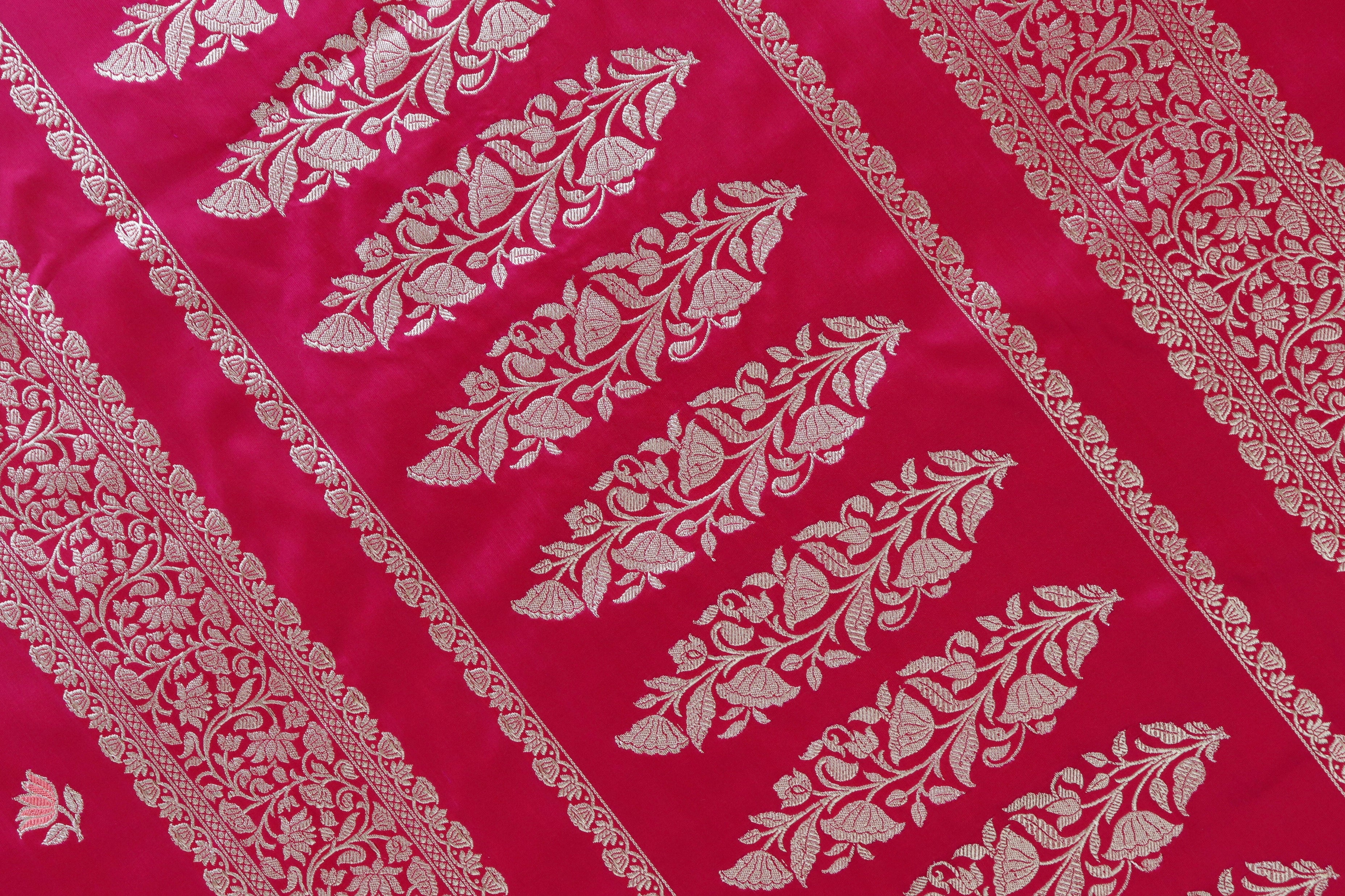 Rani Pink Lotus Motif Pure Katan Silk Handloom Banarasi Saree