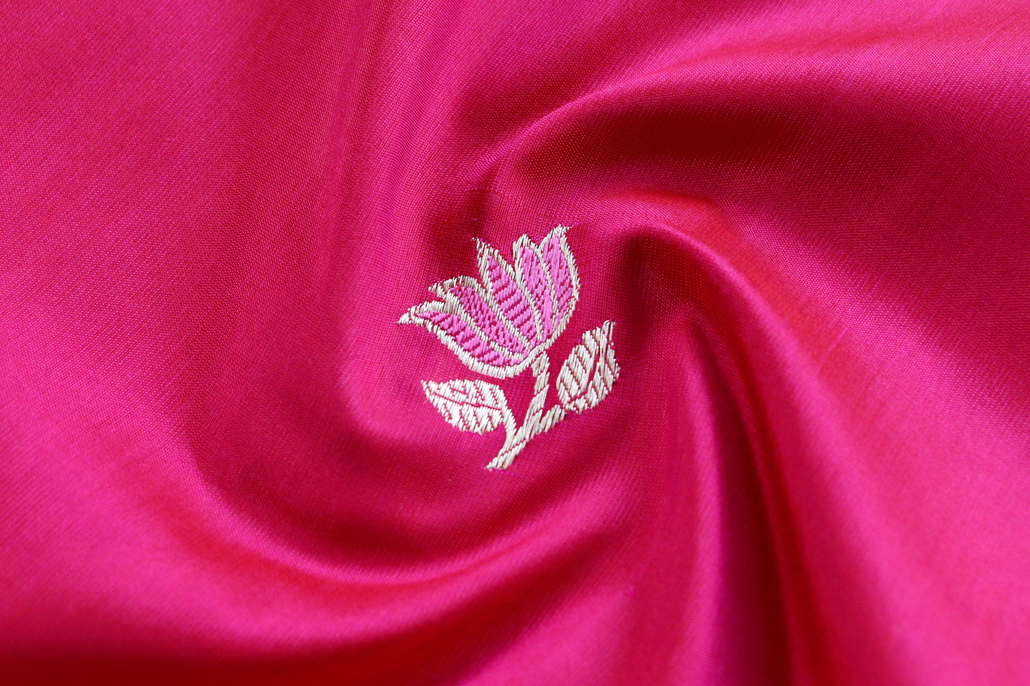 Rani Pink Lotus Motif Pure Katan Silk Handloom Banarasi Saree