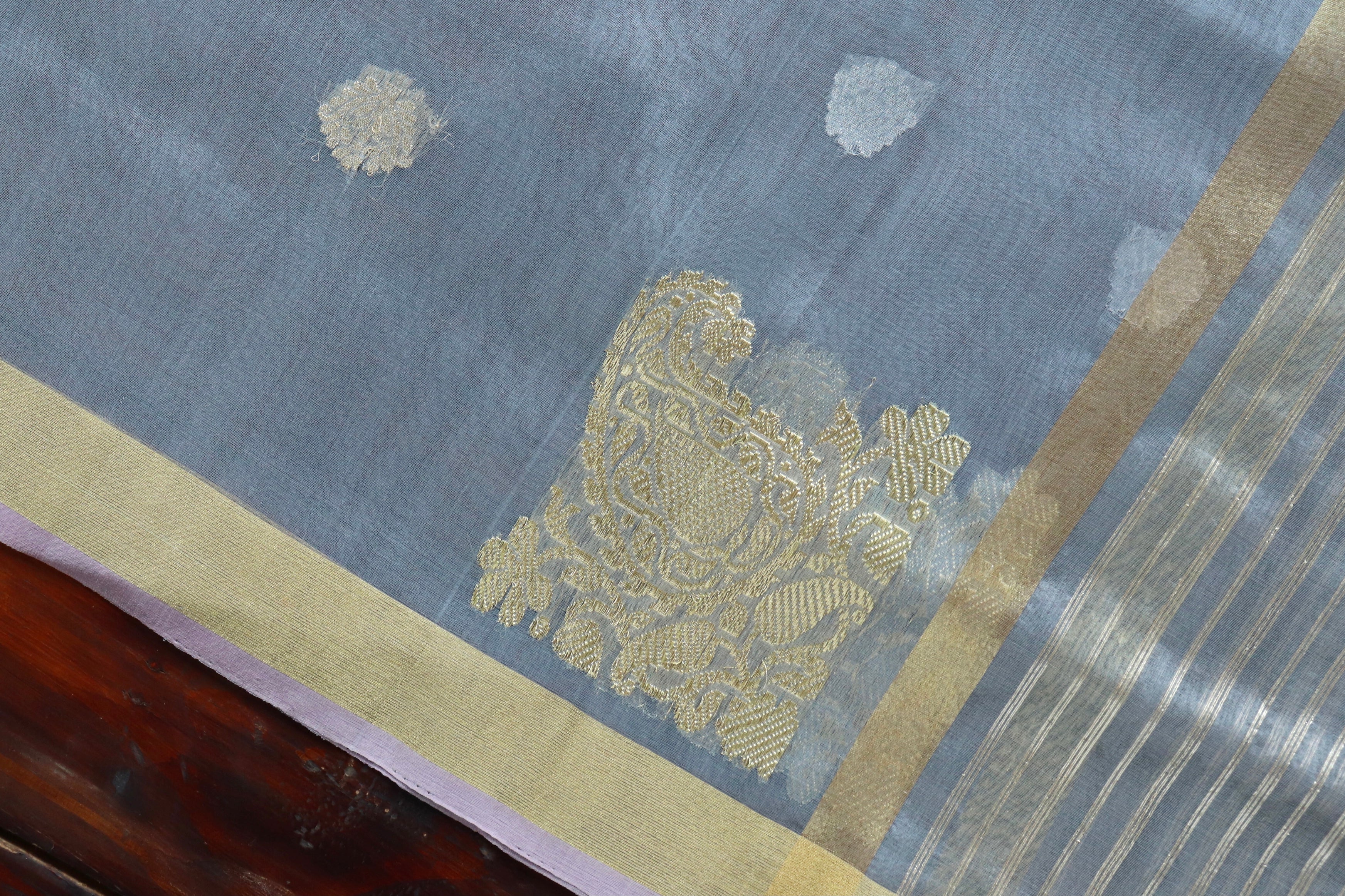 Grey Sona Rupa Pure Kora Silk Handloom Banarasi Dupatta