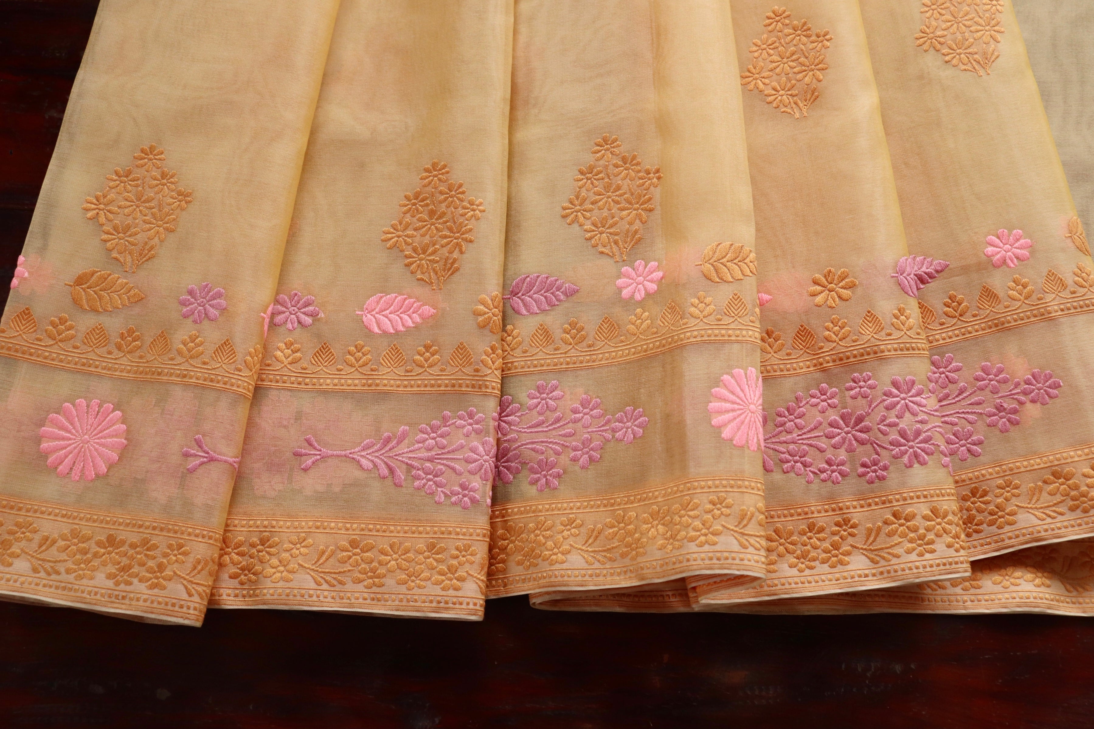 Yellow Resham Kadhua Pure Kora Silk Handloom Saree