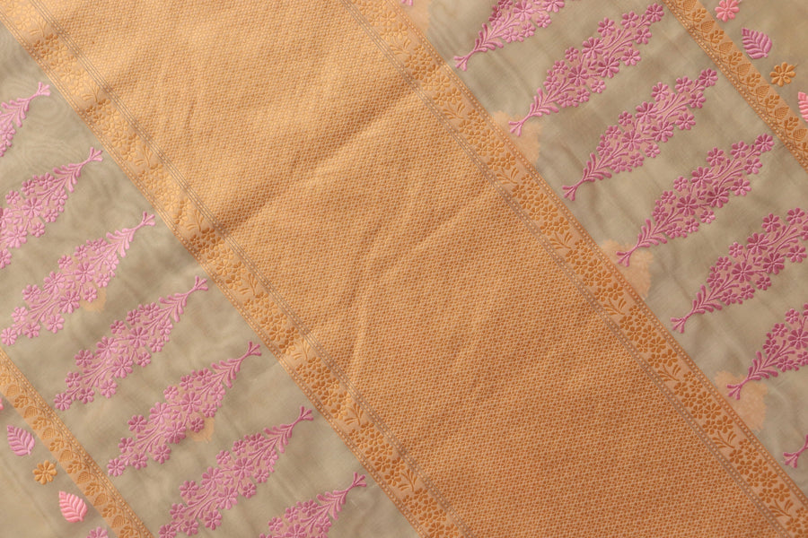 Yellow Resham Kadhua Pure Kora Silk Handloom Saree