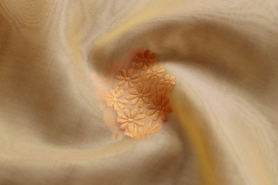 Yellow Resham Kadhua Pure Kora Silk Handloom Saree