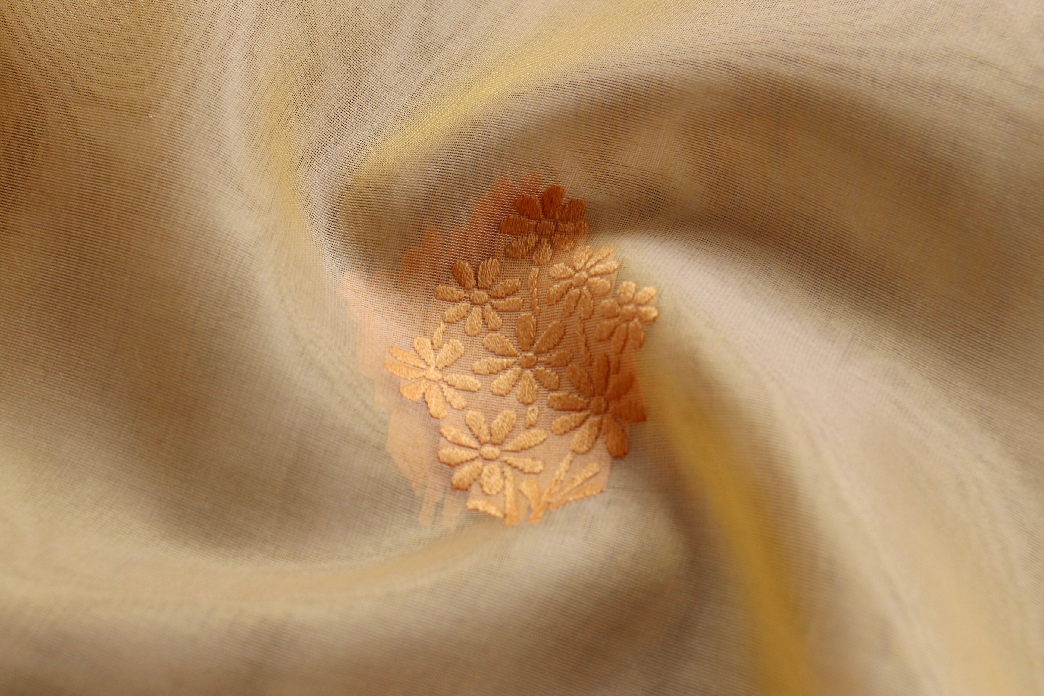 Yellow Resham Kadhua Pure Kora Silk Handloom Saree