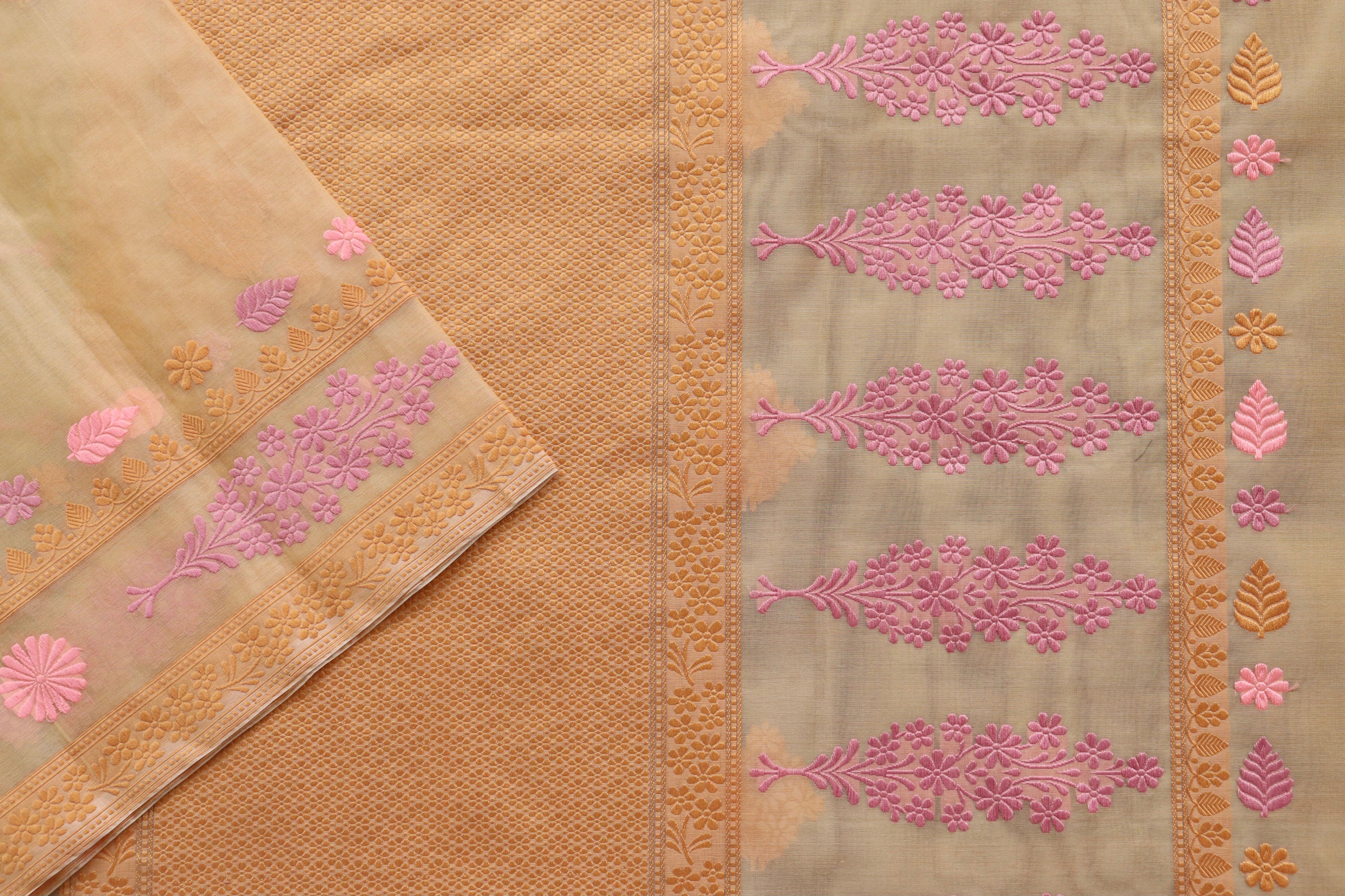 Yellow Resham Kadhua Pure Kora Silk Handloom Saree