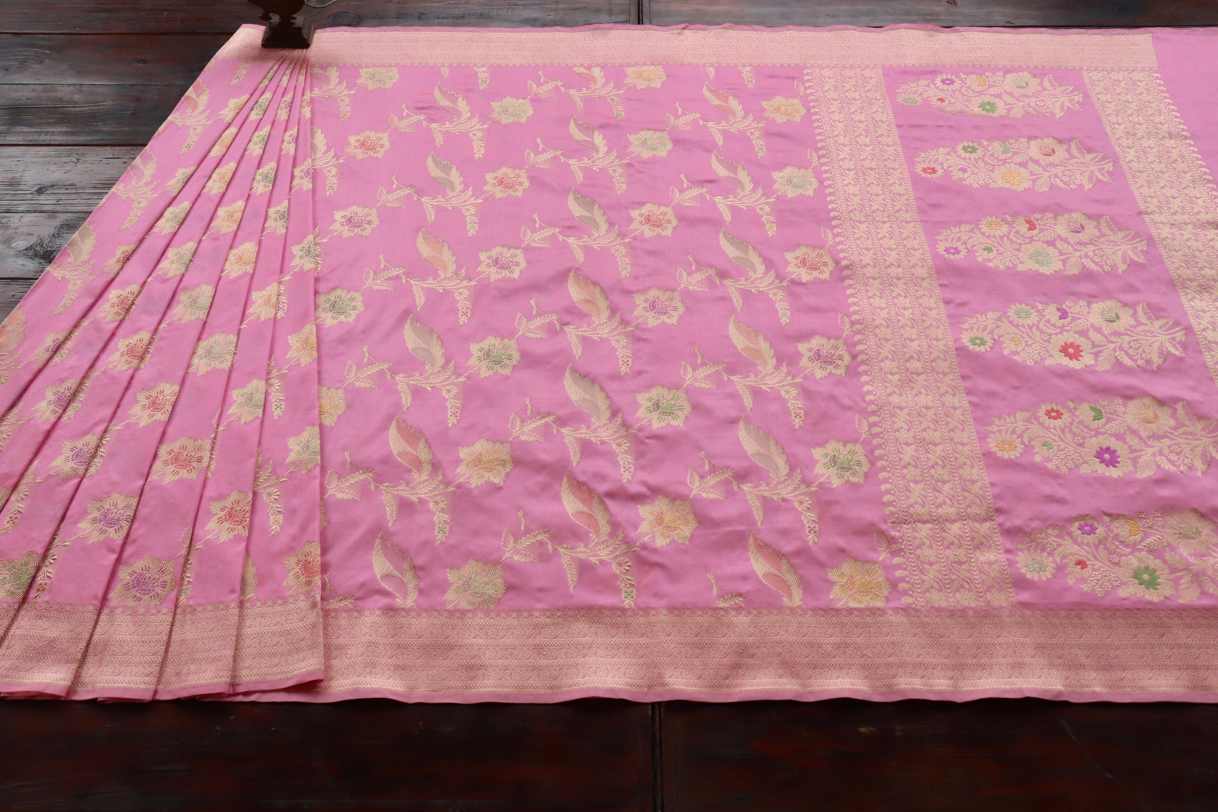 Light Pink  Meenadar Pure Silk Handloom Banarasi Saree