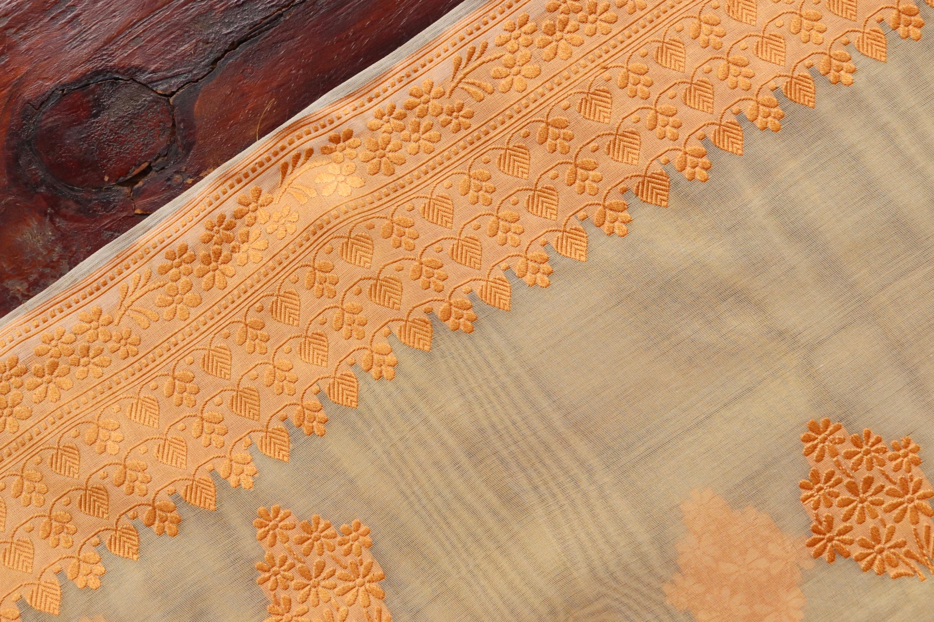 Yellow Resham Kadhua Pure Kora Silk Handloom Saree