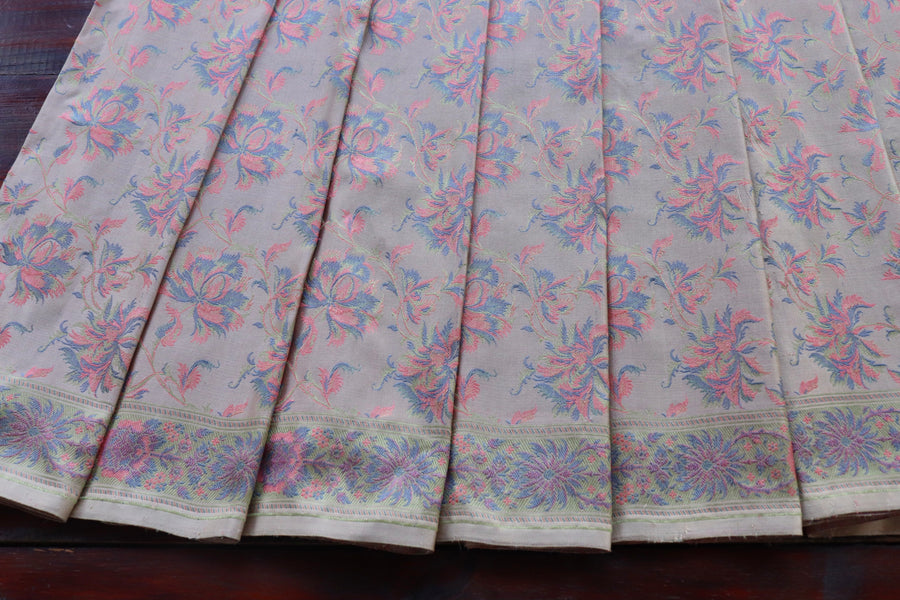 Grey Multi Colour Jamawar Tanchoi Satin Silk Saree