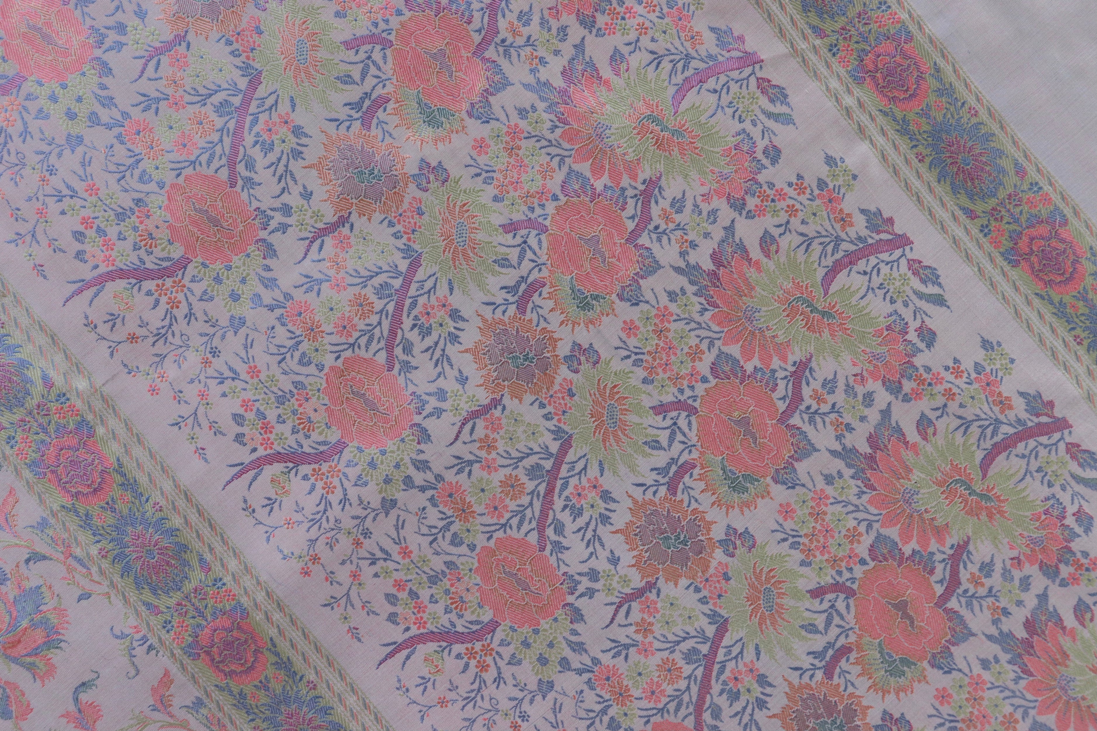 Grey Multi Colour Jamawar Tanchoi Satin Silk Saree