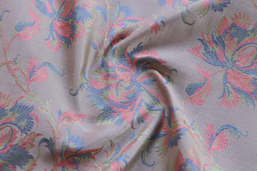 Grey Multi Colour Jamawar Tanchoi Satin Silk Saree
