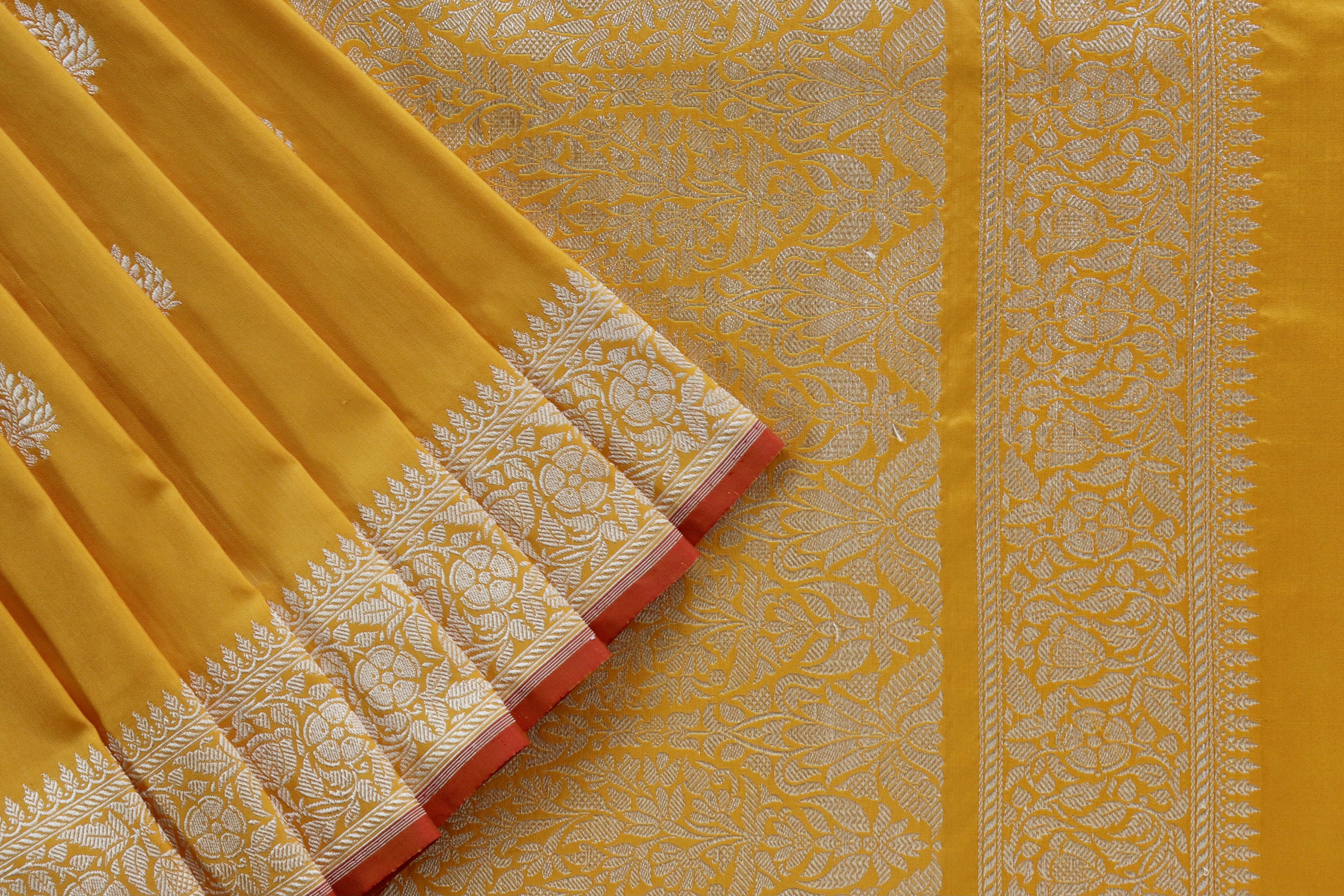 Yellow Kadhua Motif Pure Silk Handloom Banarasi Saree