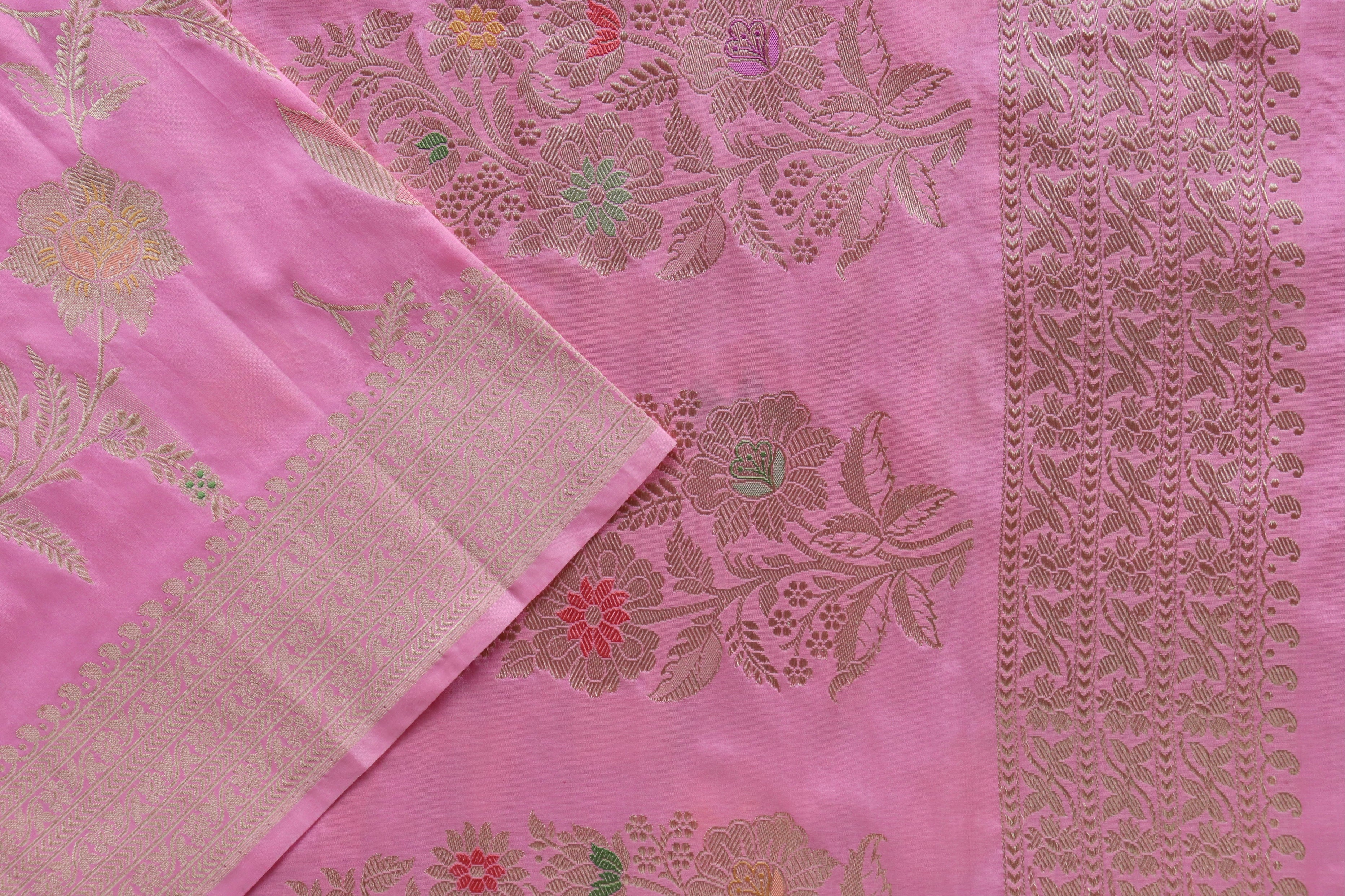 Light Pink  Meenadar Pure Silk Handloom Banarasi Saree