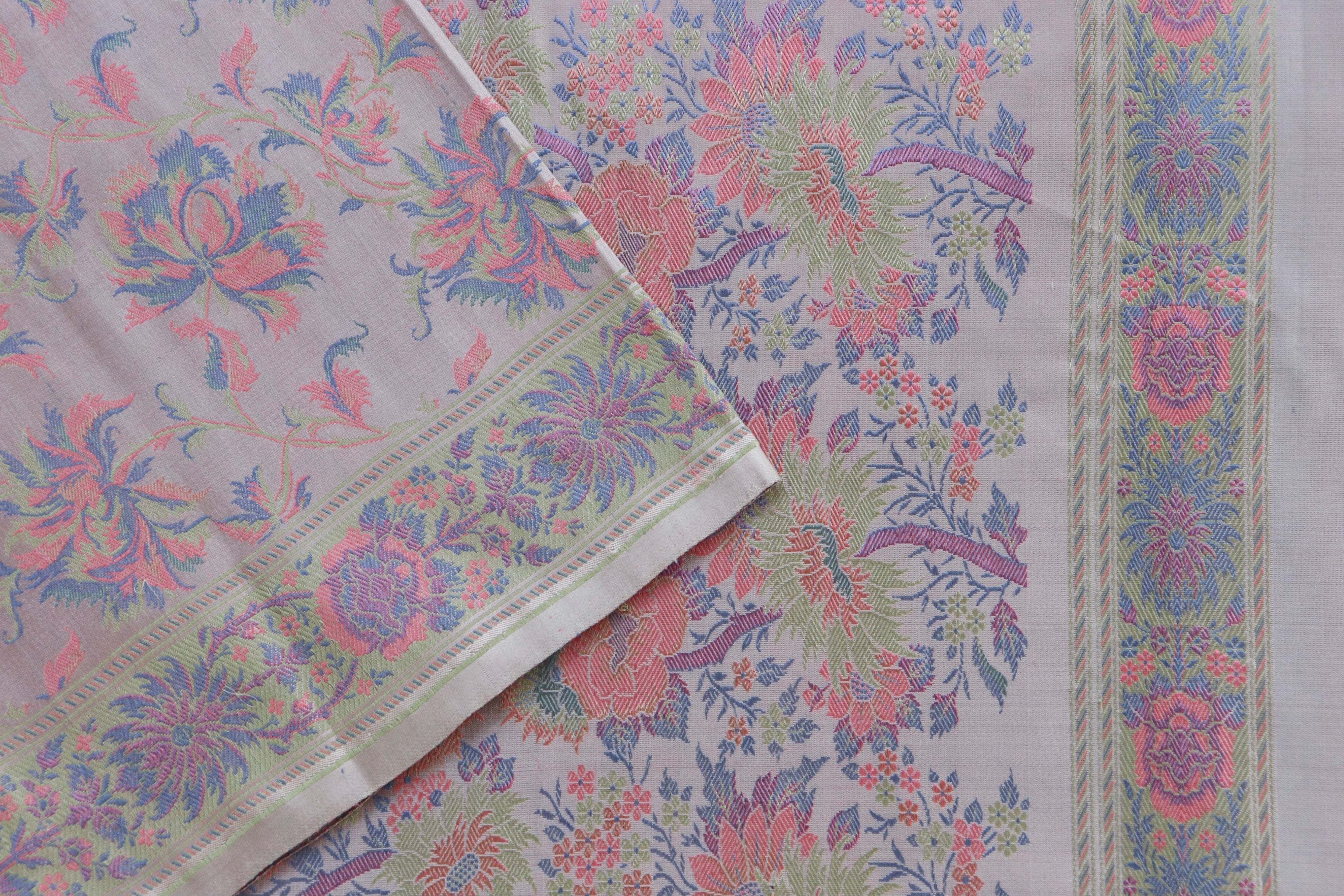 Grey Multi Colour Jamawar Tanchoi Satin Silk Saree