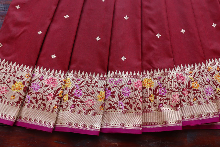 Maroon Meenadar Kadhua  Pure Silk Handloom Banarasi Saree