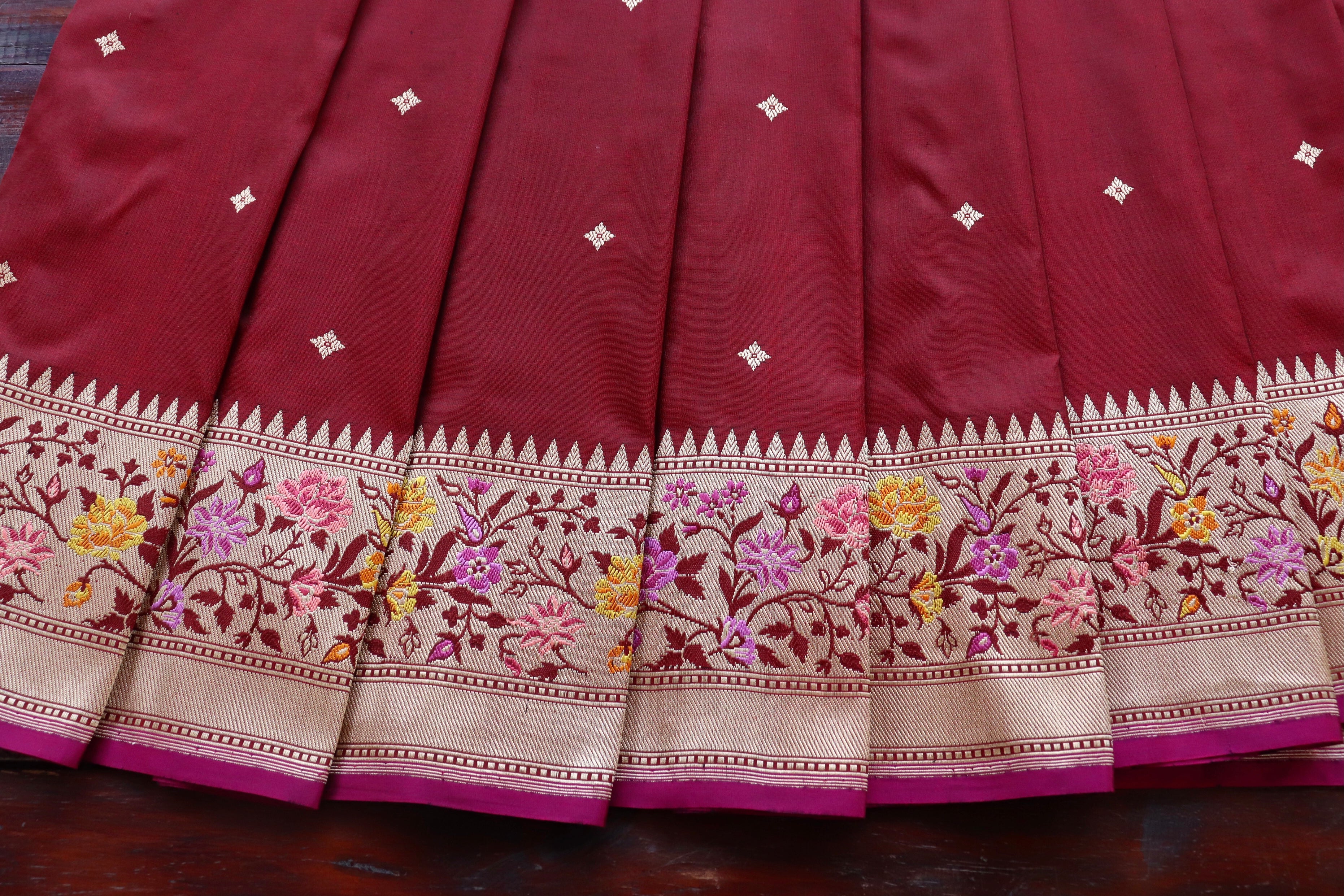 Maroon Meenadar Kadhua  Pure Silk Handloom Banarasi Saree