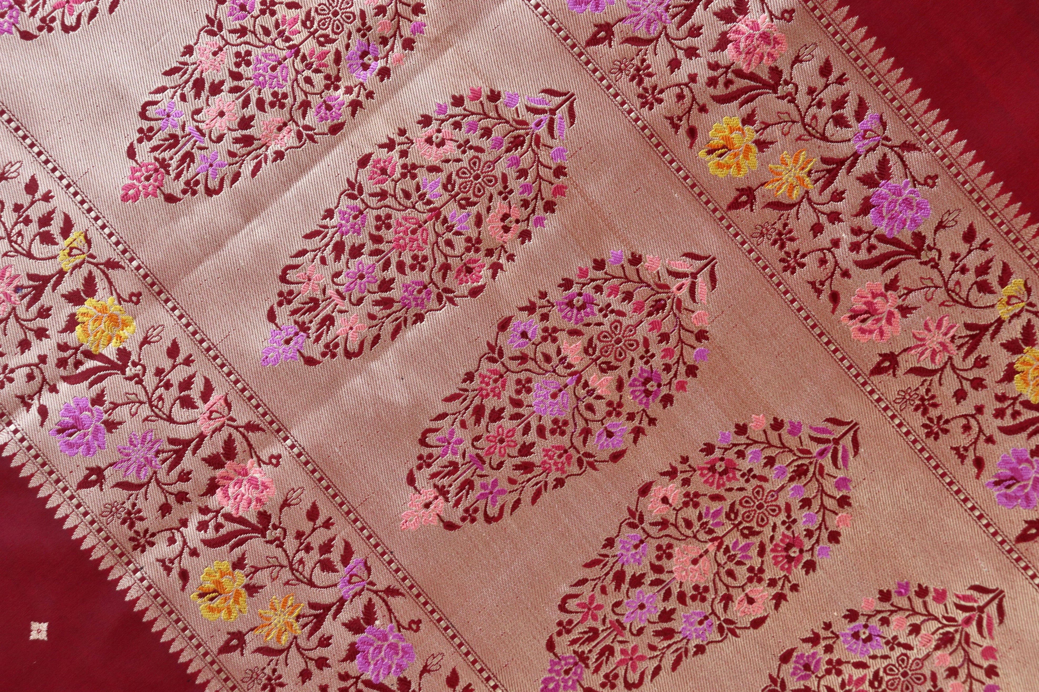 Maroon Meenadar Kadhua  Pure Silk Handloom Banarasi Saree