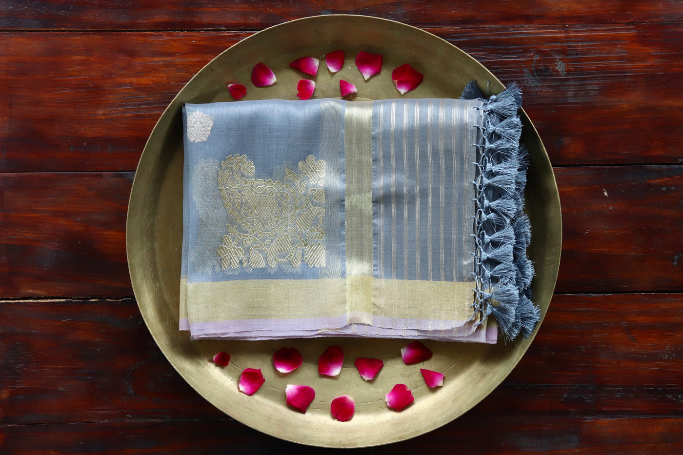 Grey Sona Rupa pure Kora silk handloom Banarasi dupatta