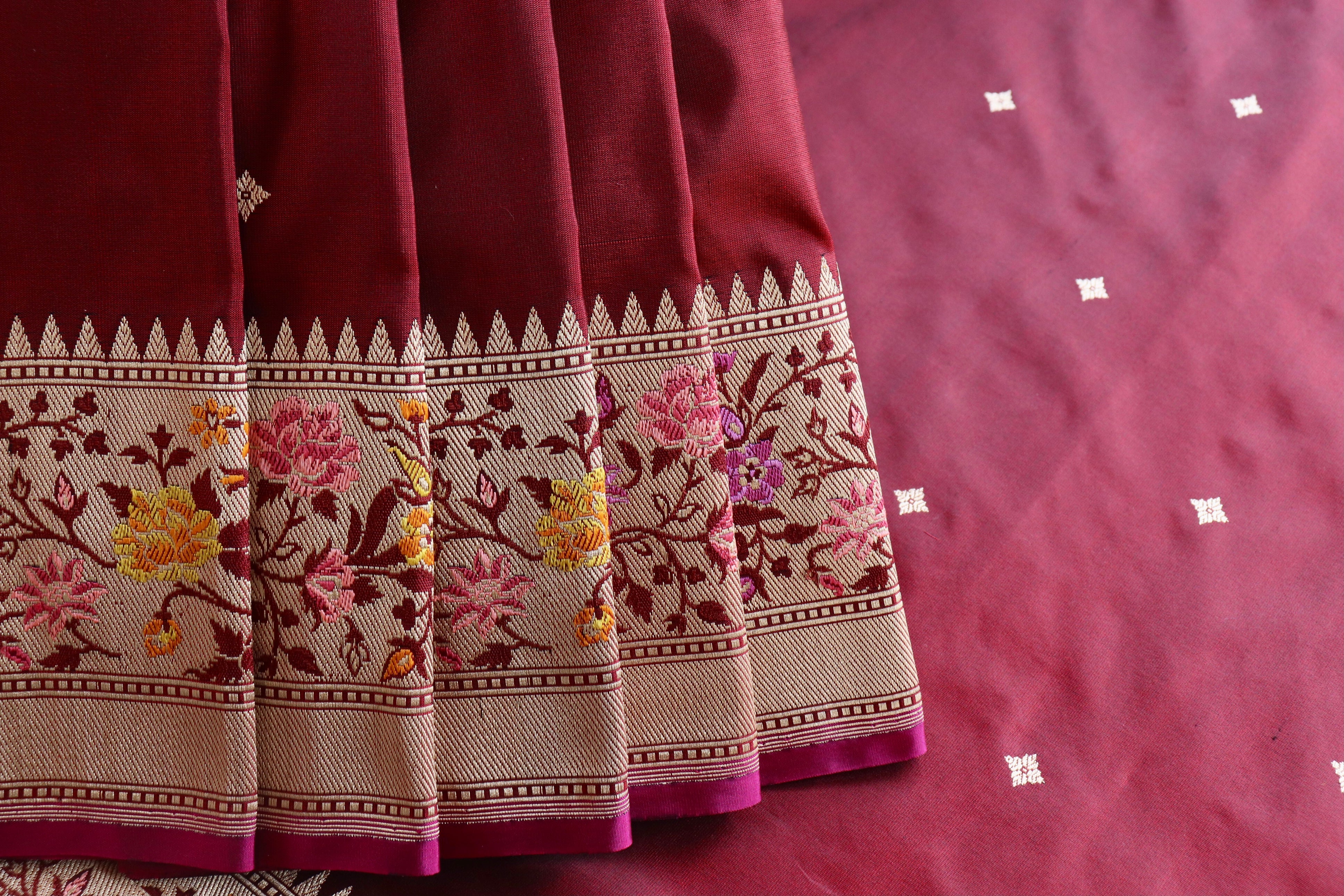 Maroon Meenadar Kadhua  Pure Silk Handloom Banarasi Saree