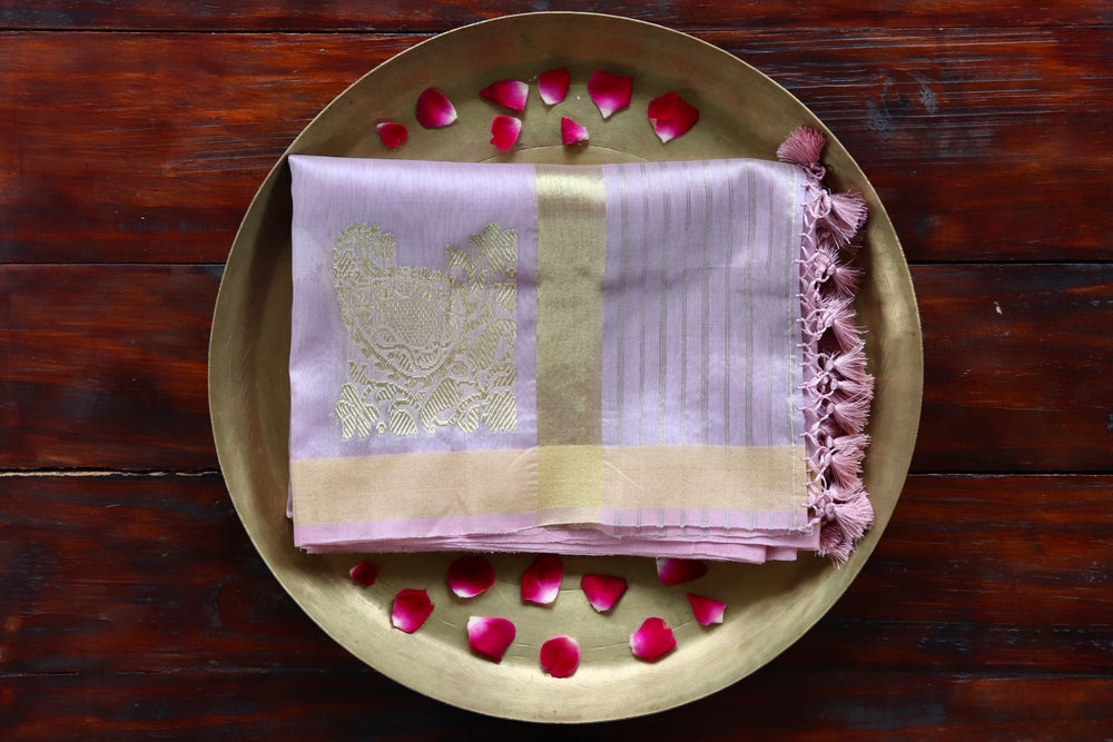 Mauve Sona Rupa pure Kora silk handloom Banarasi dupatta