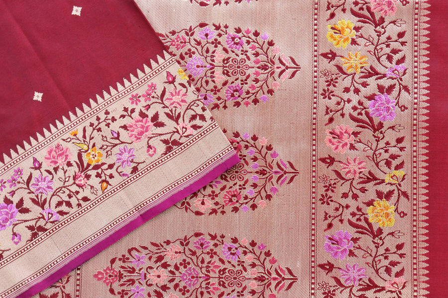 Maroon Meenadar Kadhua  Pure Silk Handloom Banarasi Saree