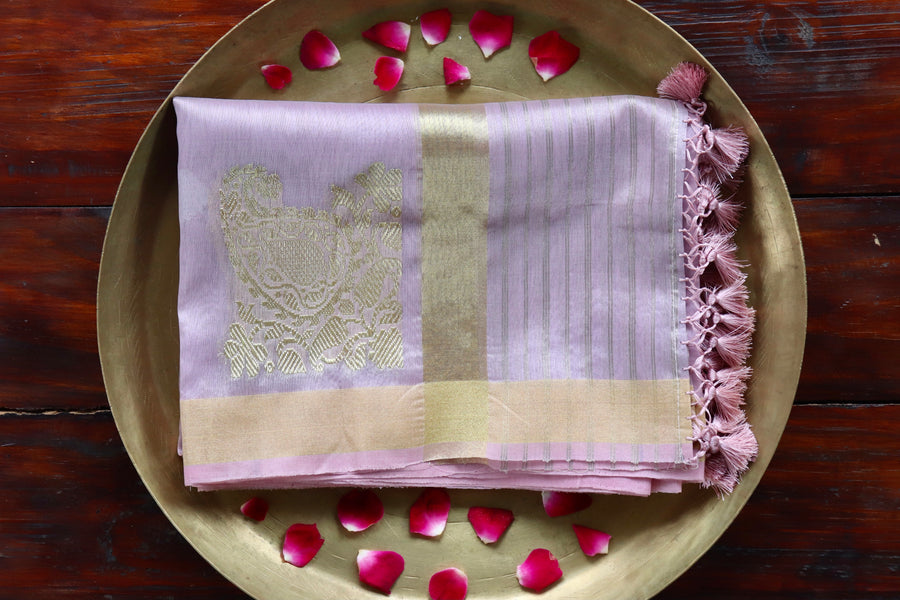 Full drape of Mauve Sona Rupa pure Kora silk Banarasi dupatta