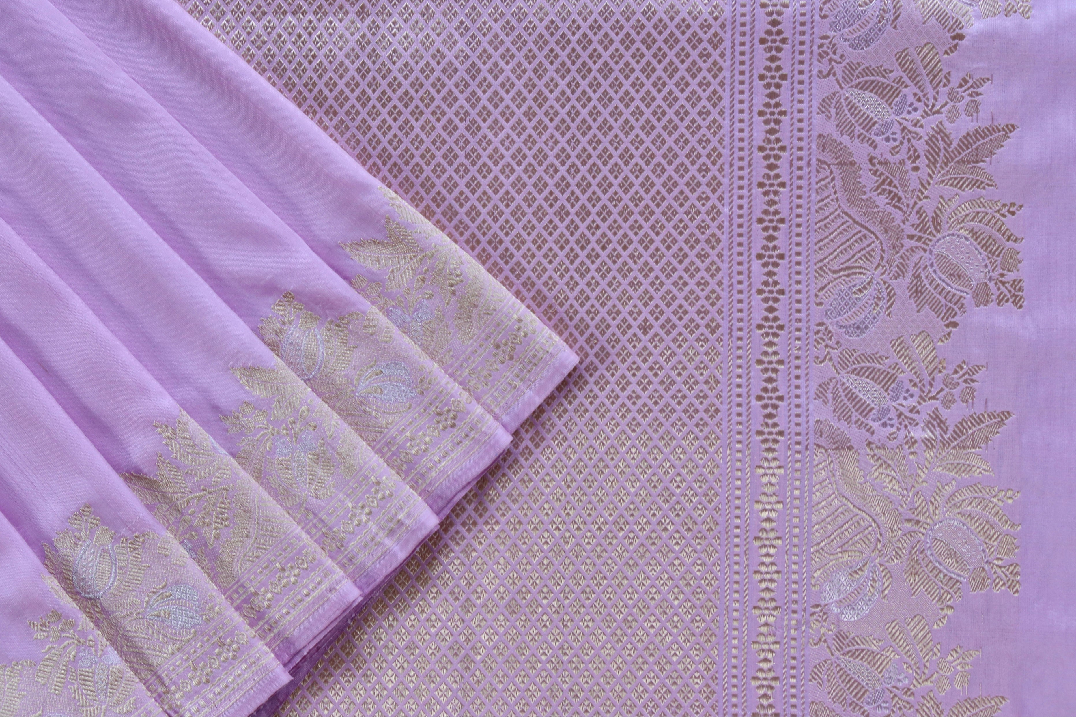 Lilac Sona Rupa Pure Silk Handloom Banarasi Saree