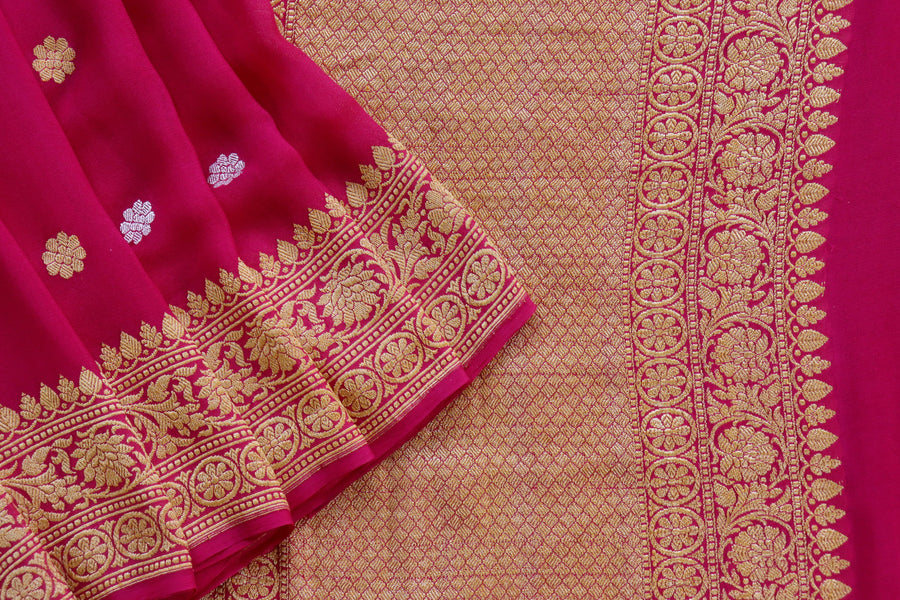 Magenta Sona Rupa Kadhua Georgette Handwoven Saree