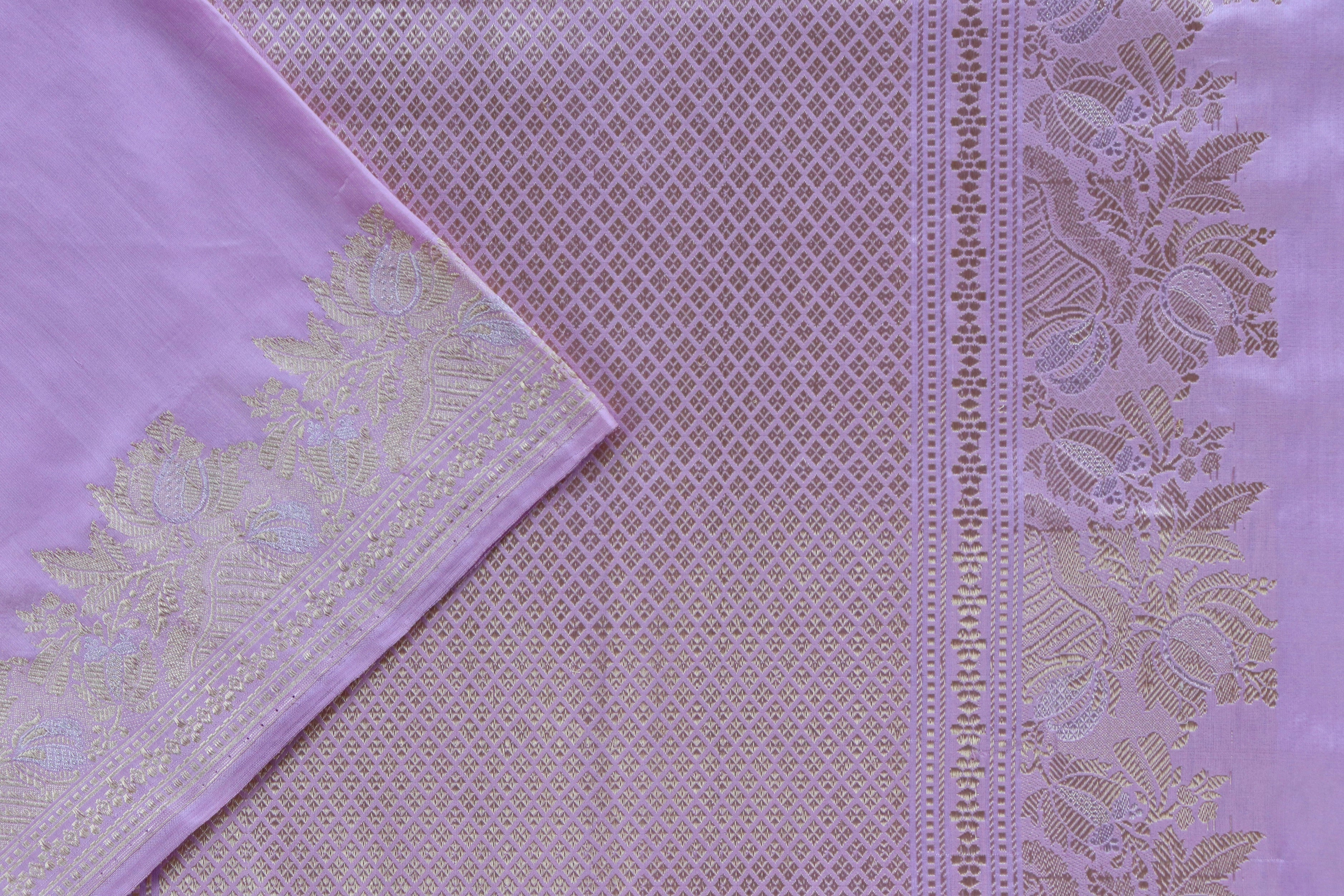 Lilac Sona Rupa Pure Silk Handloom Banarasi Saree