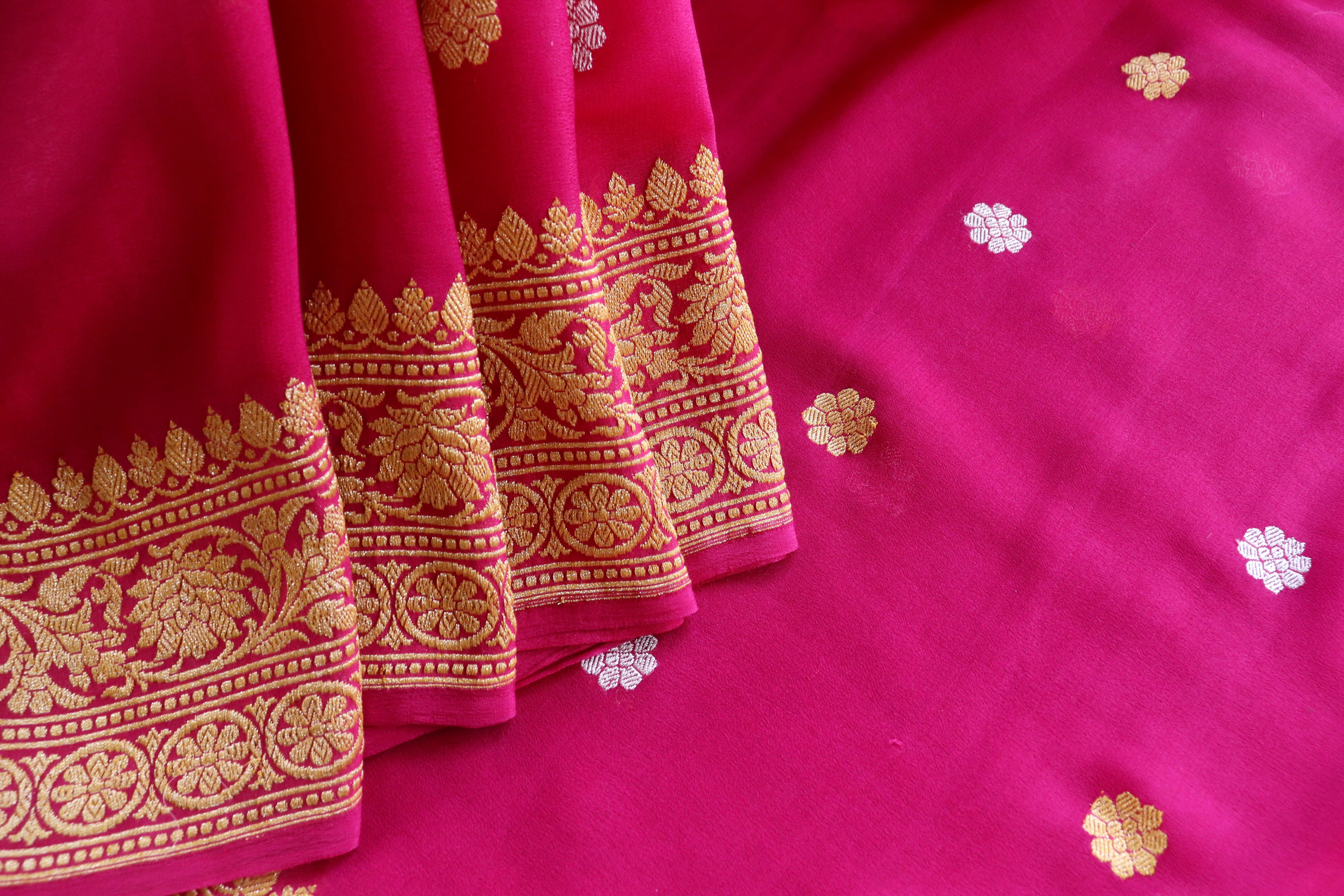 Magenta Sona Rupa Kadhua Georgette Handwoven Saree