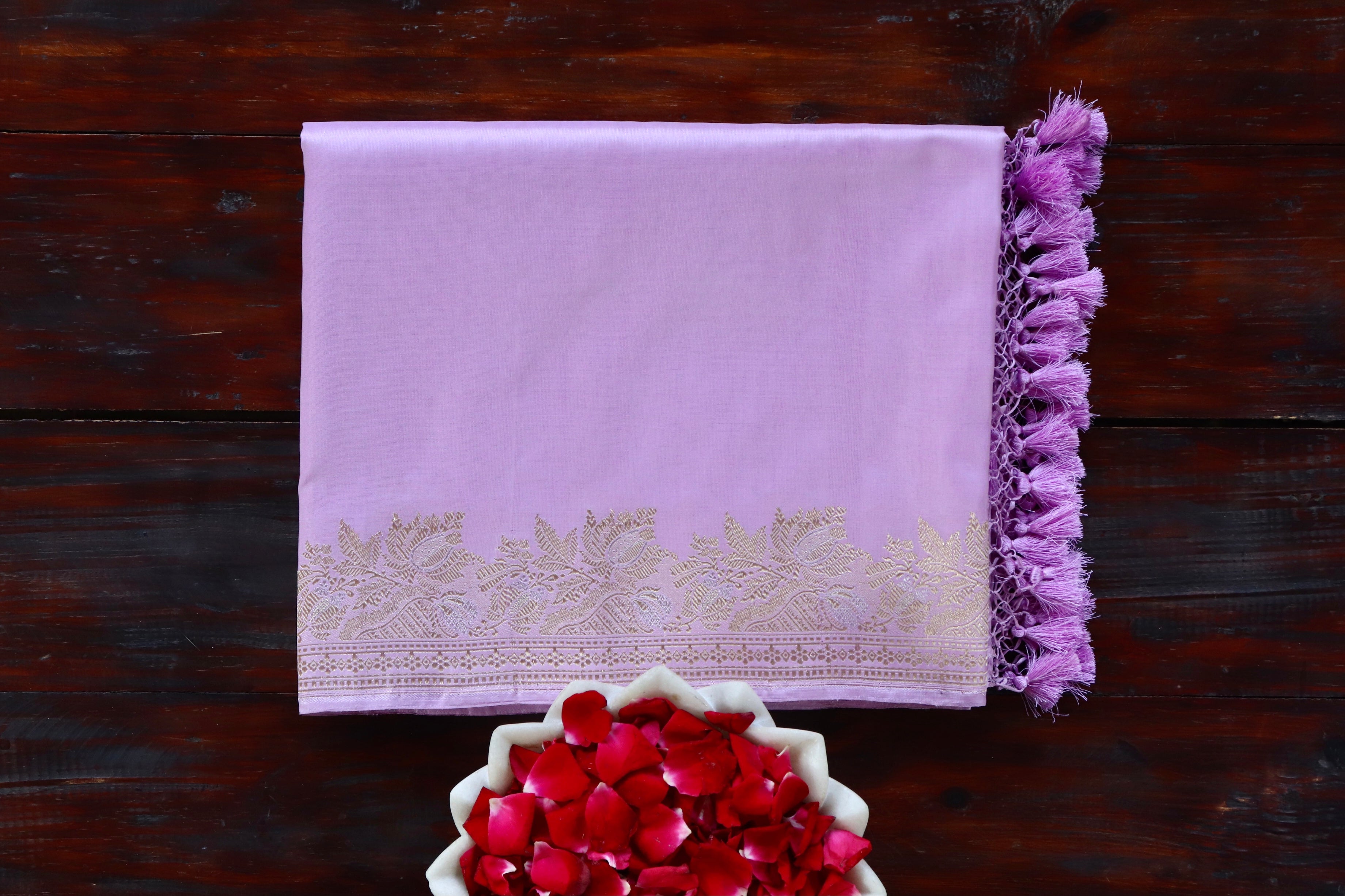 Lilac Sona Rupa Pure Silk Handloom Banarasi Saree