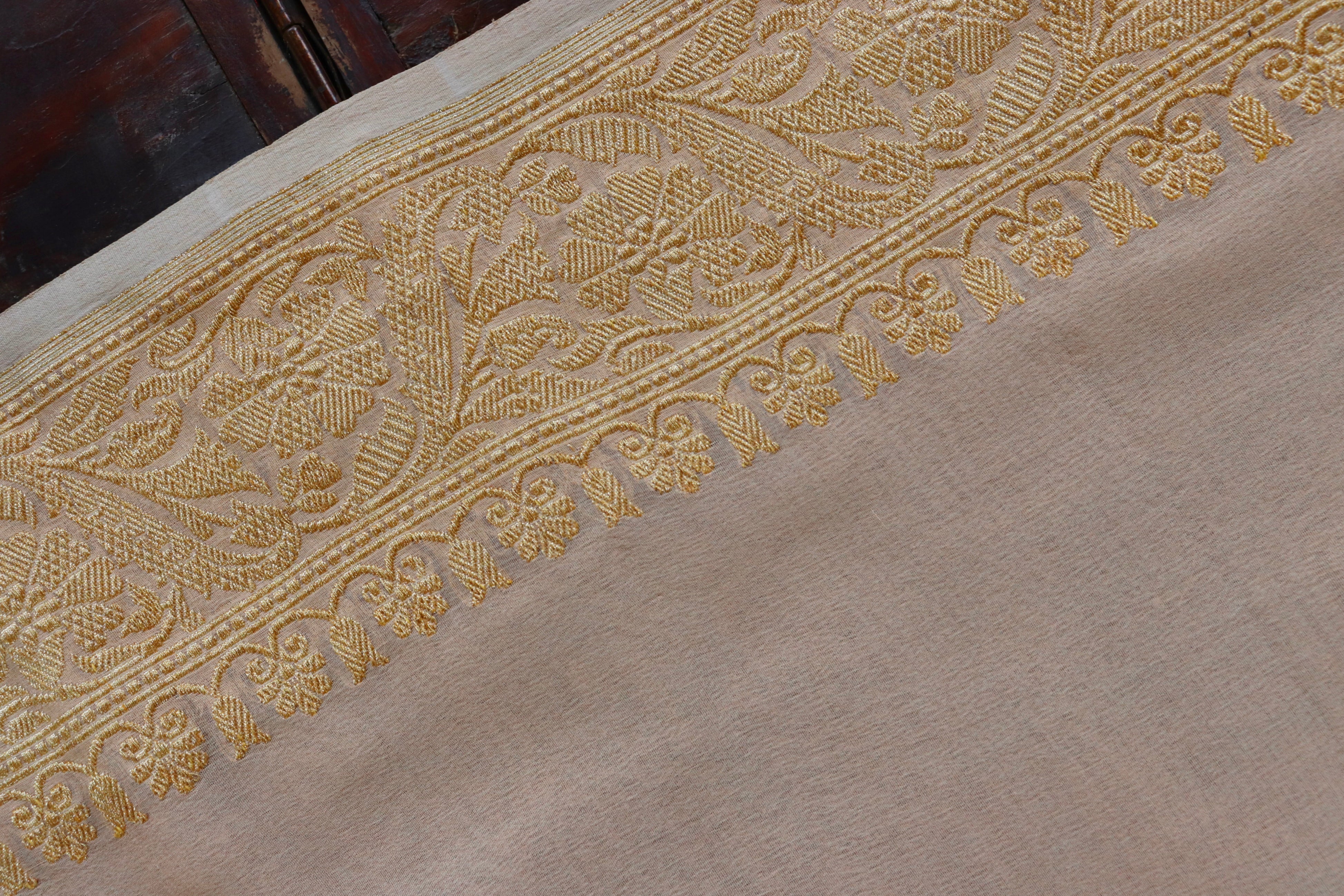 Beige Kadhua Georgette Banarasi Handloom Saree