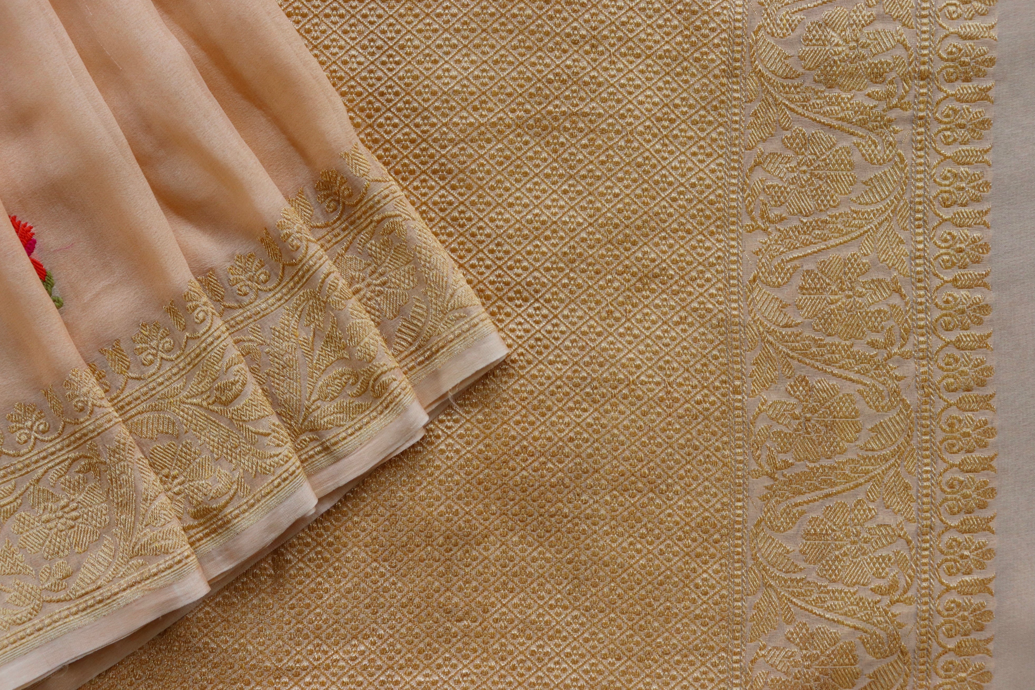 Beige Kadhua Georgette Banarasi Handloom Saree