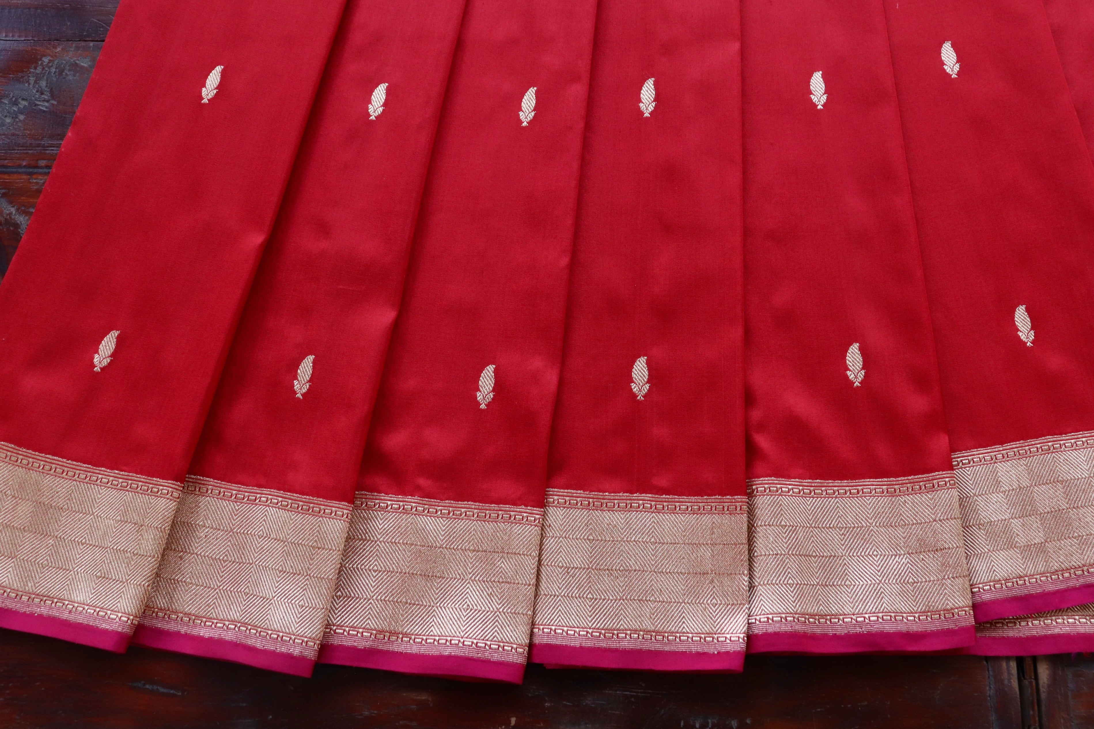 Red Kairy Kuniya Pure Silk Handloom Banarasi Saree