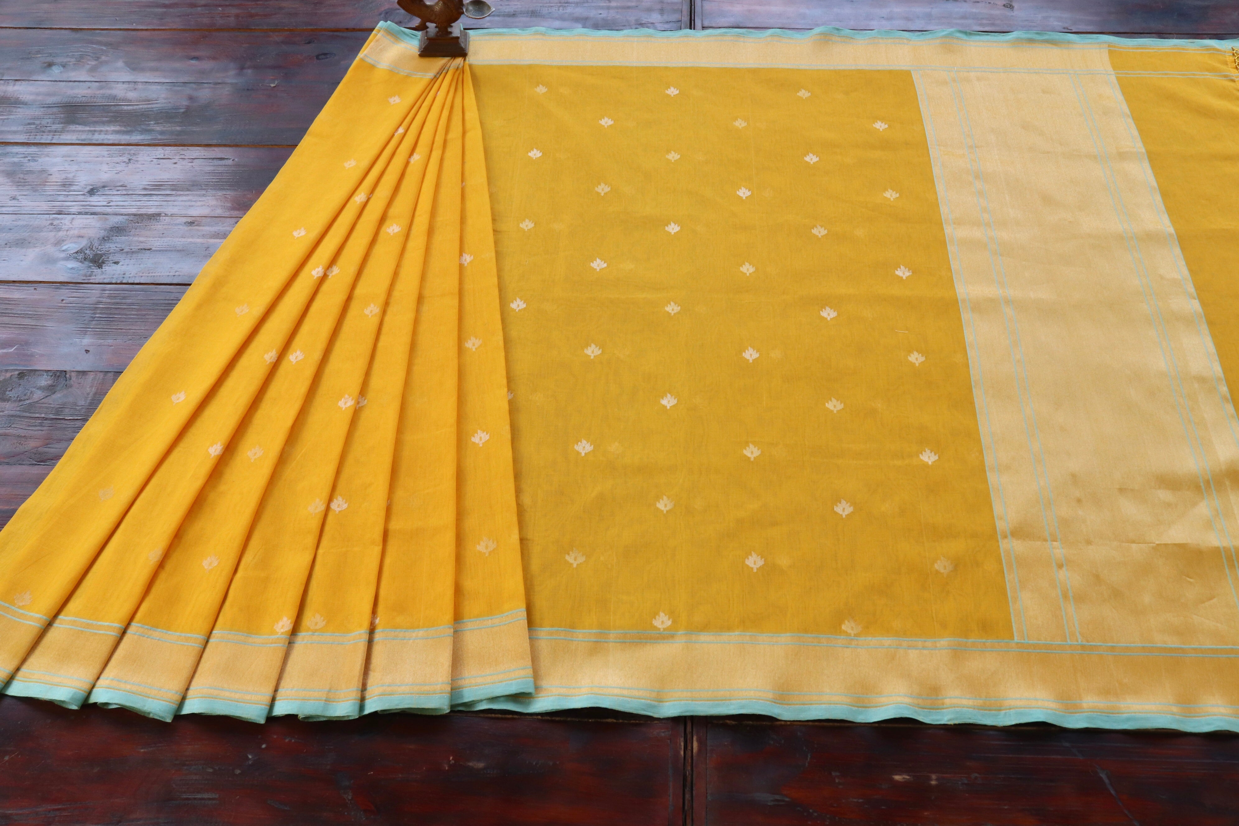 Yellow Kadhua Pure Cotton Handwoven Saree