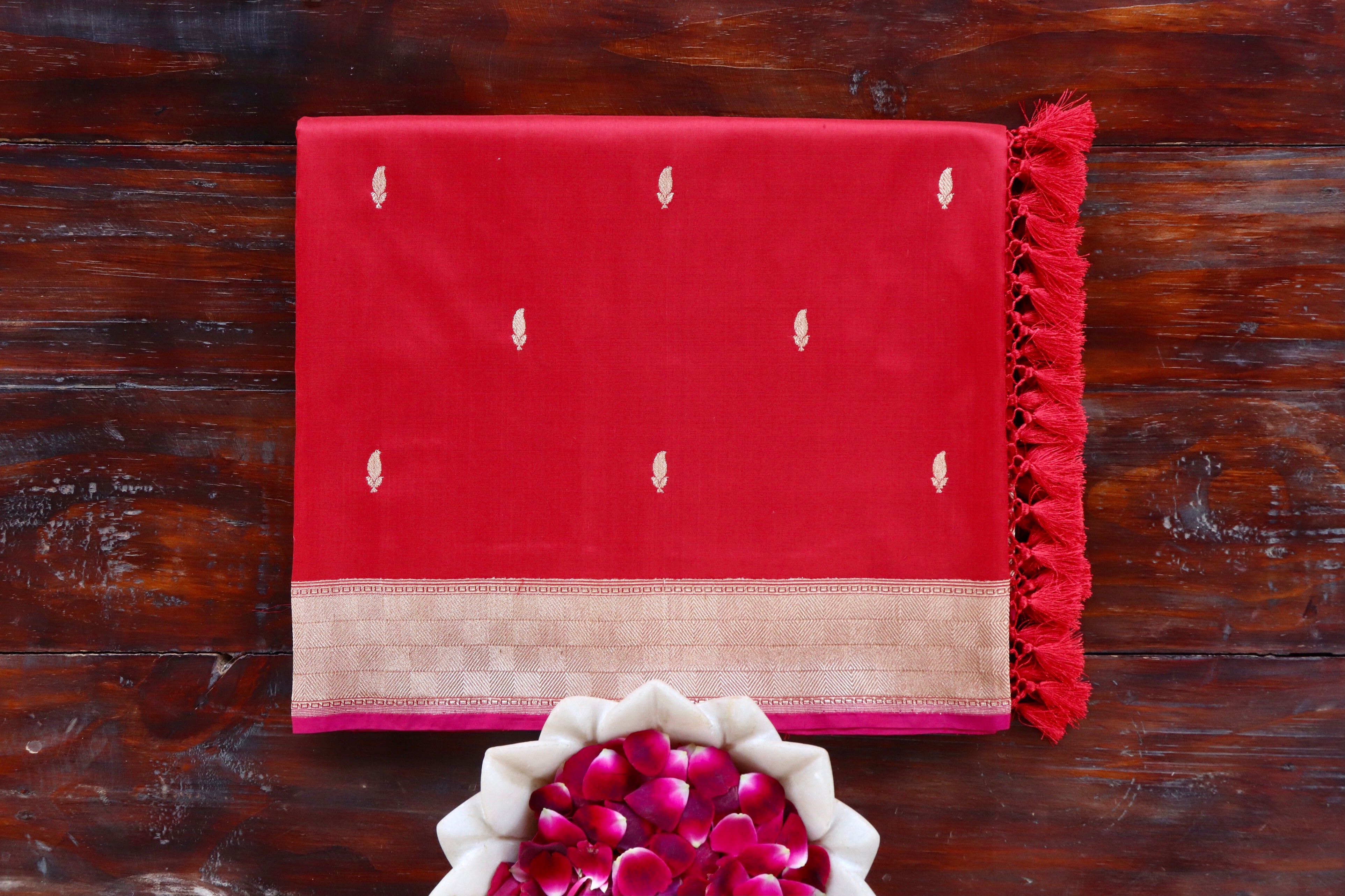 Red Kairy Kuniya Pure Silk Handloom Banarasi Saree