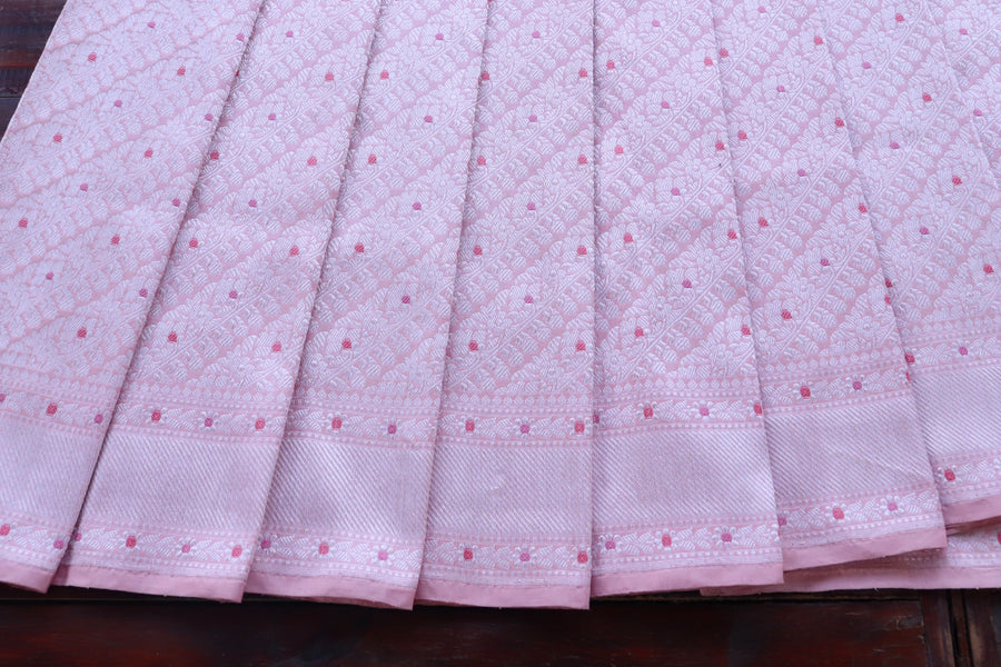 Baby Pink Meenadar Adda Tanchoi Pure Silk Handloom Banarasi Saree