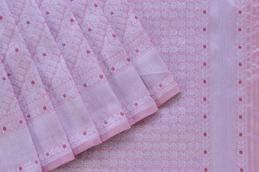 Baby Pink Meenadar Adda Tanchoi Pure Silk Handloom Banarasi Saree
