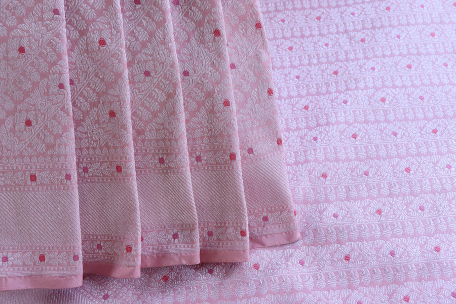 Baby Pink Meenadar Adda Tanchoi Pure Silk Handloom Banarasi Saree