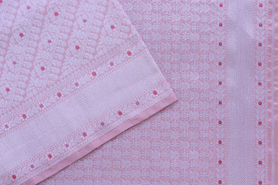 Baby Pink Meenadar Adda Tanchoi Pure Silk Handloom Banarasi Saree