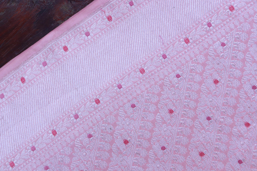 Baby Pink Meenadar Adda Tanchoi Pure Silk Handloom Banarasi Saree