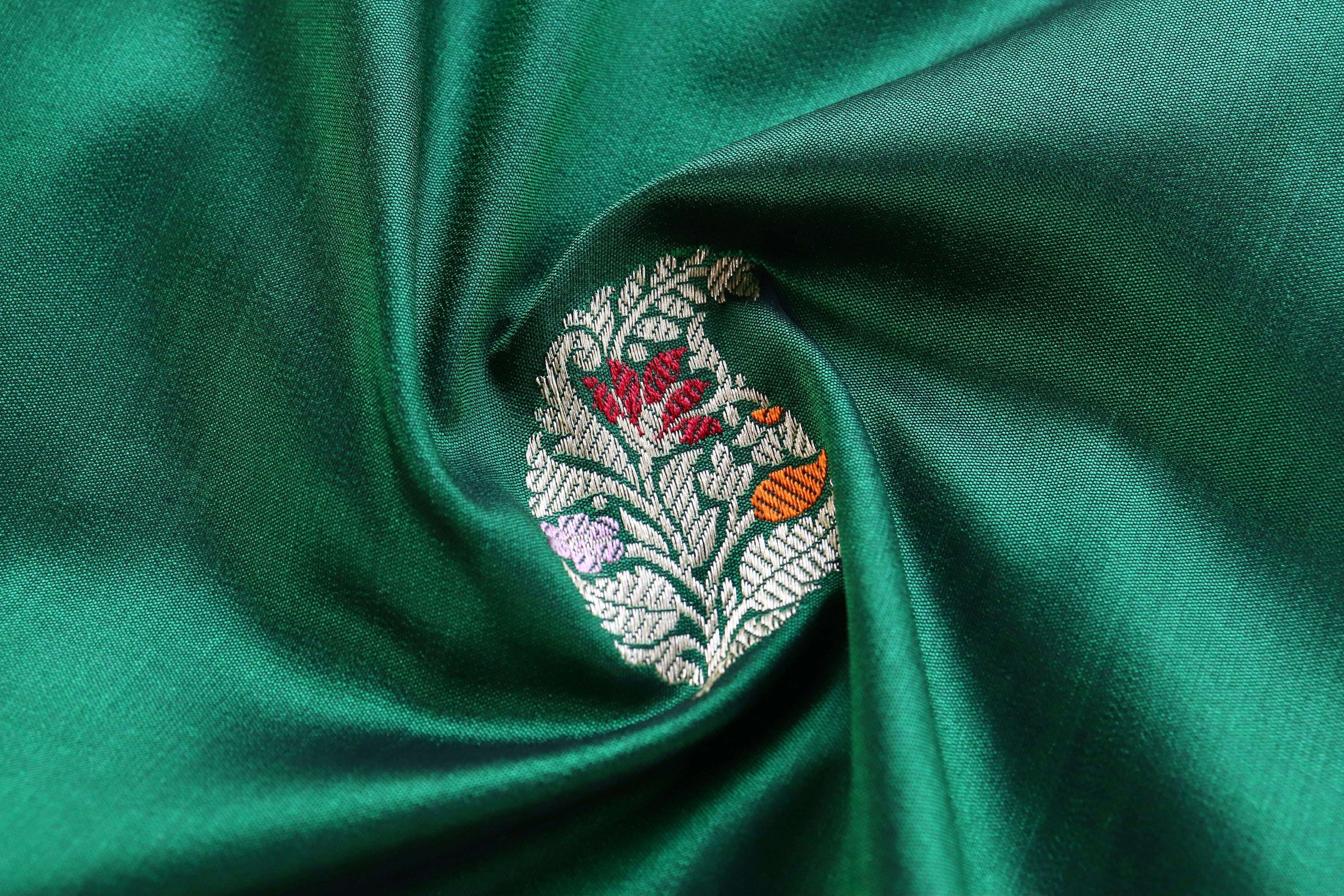 Bottle Green Kairy Pure Silk Handloom Banarasi Saree