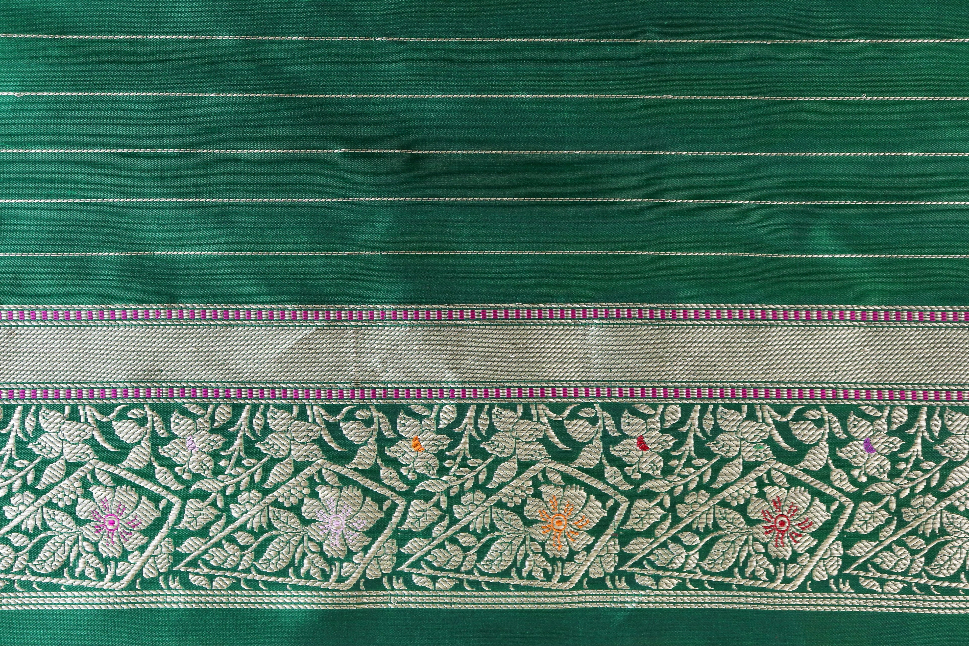 Bottle Green Kairy Pure Silk Handloom Banarasi Saree