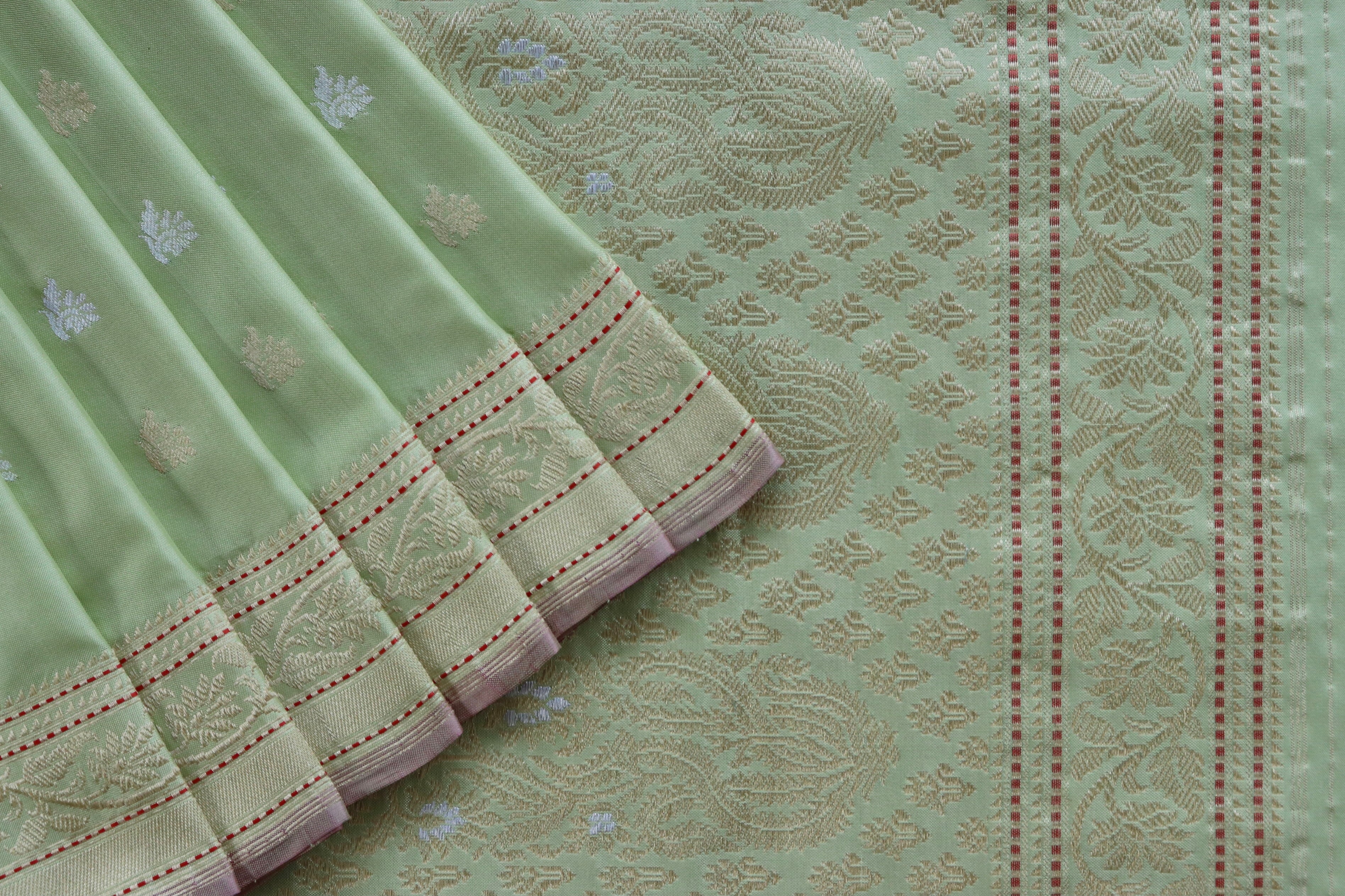 Lime Green Kadhua Motif Pure Silk Handloom Banarasi Saree